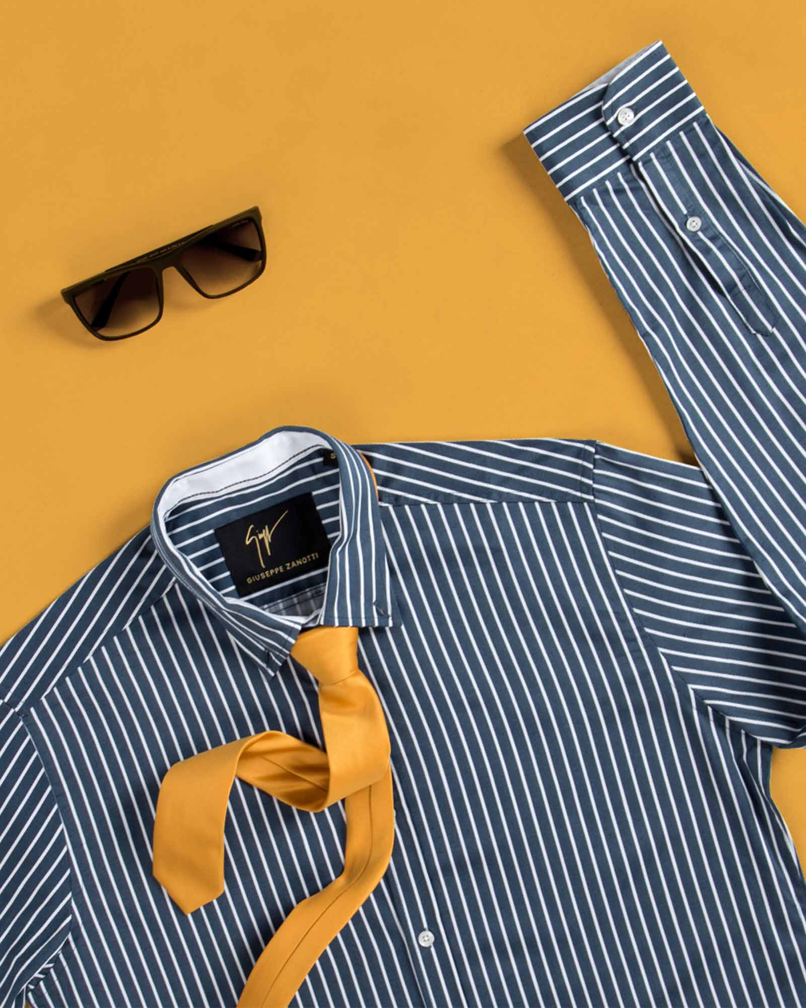 پیراهن اسپرت راه راه مردانه - سرمه ای - محیطی