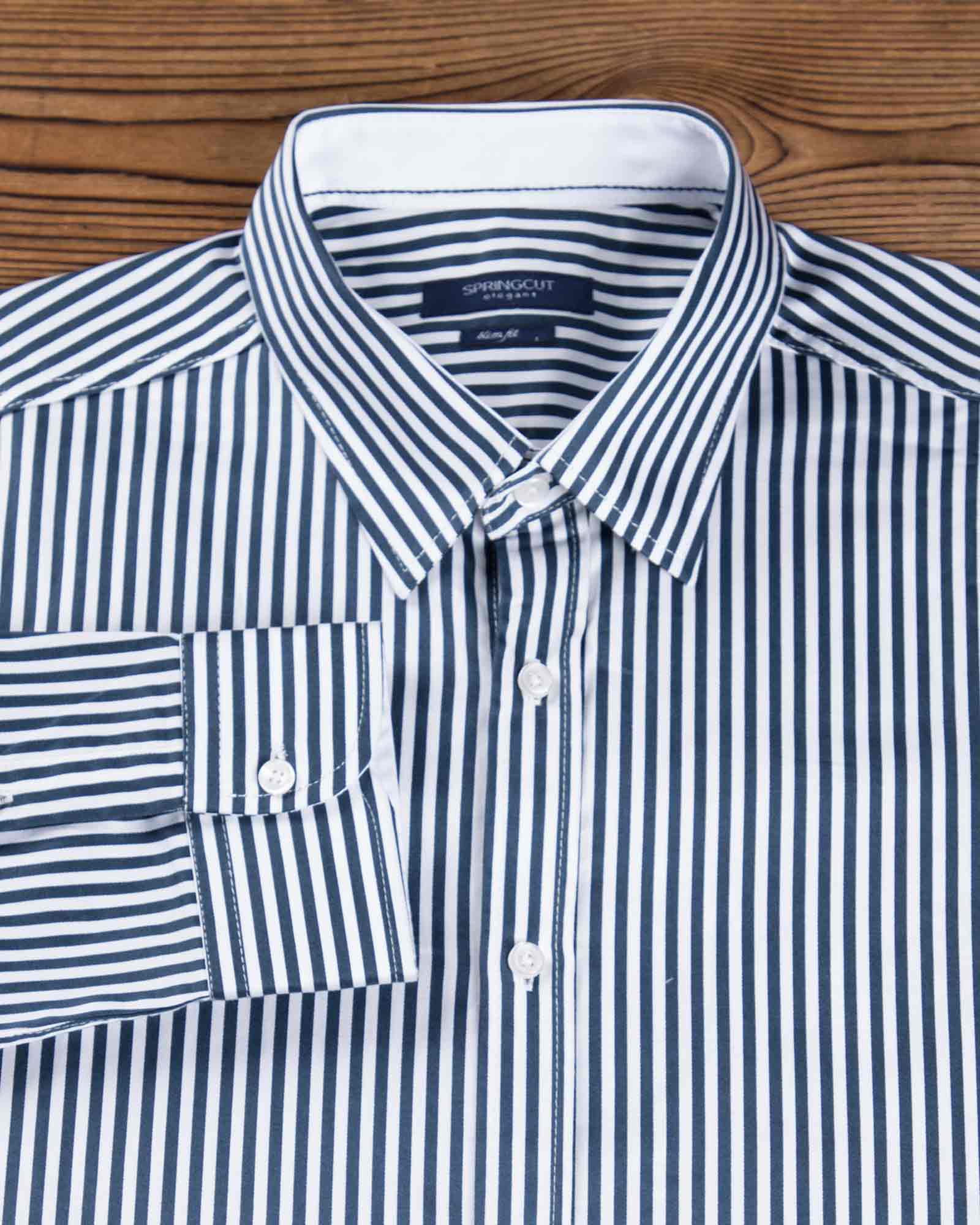 پیراهن راه راه سرمه ای سفید مردانه - سفید - پیراهن آستین بلند