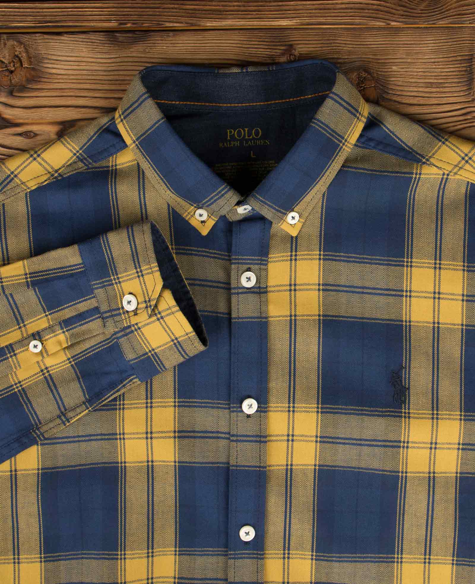 پیراهن چهارخانه درشت مردانه - عسلی - آستین و یقه