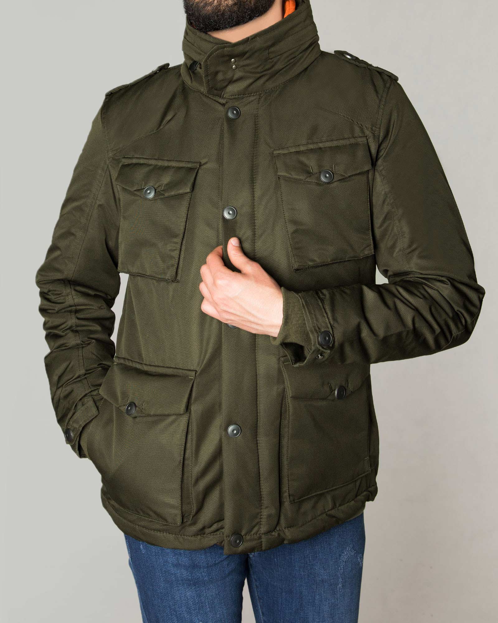 کاپشن دو یقه مردانه - یشمی - چهارجیب