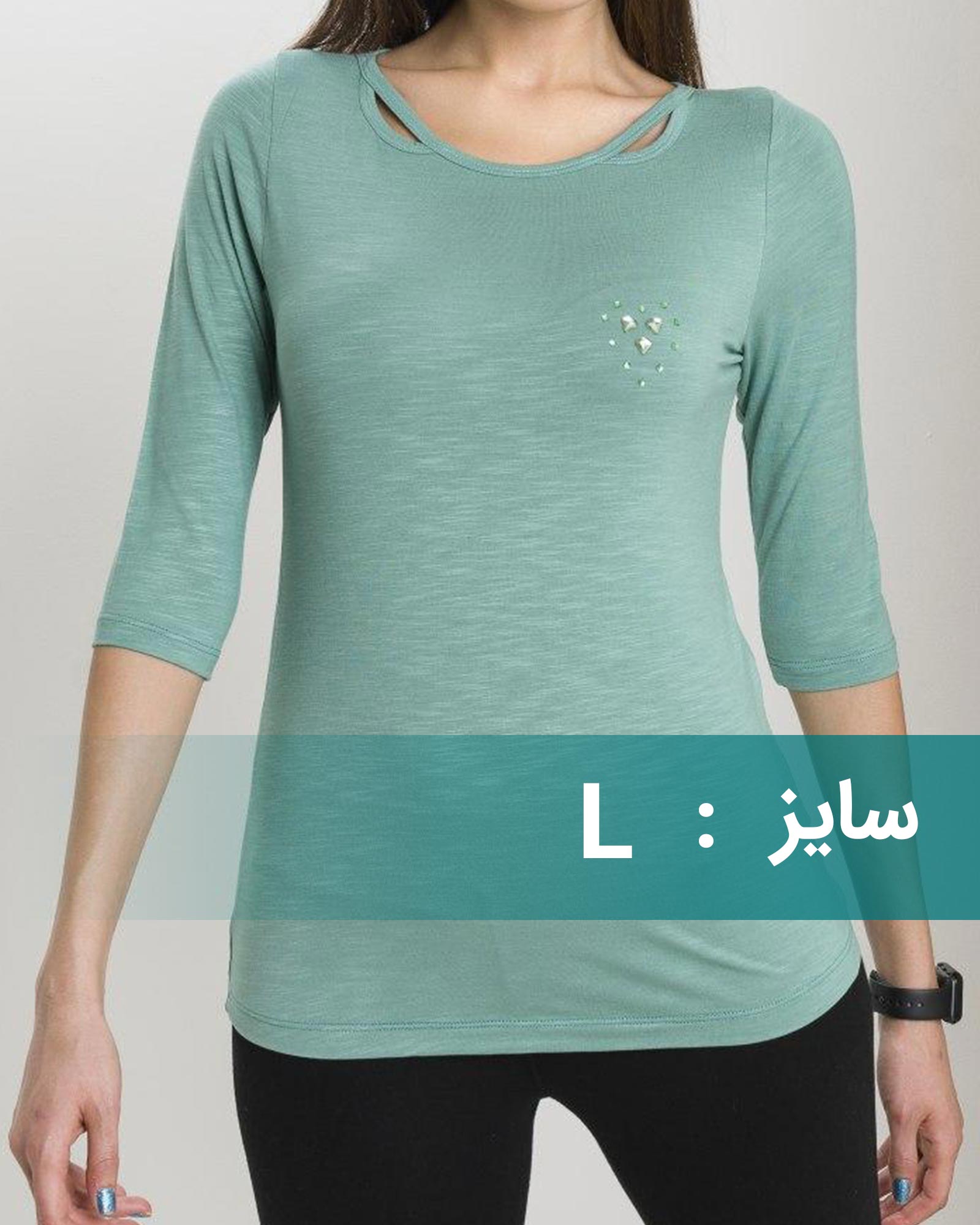 تی شرت زنانه نخی ساده - سبز زمردی