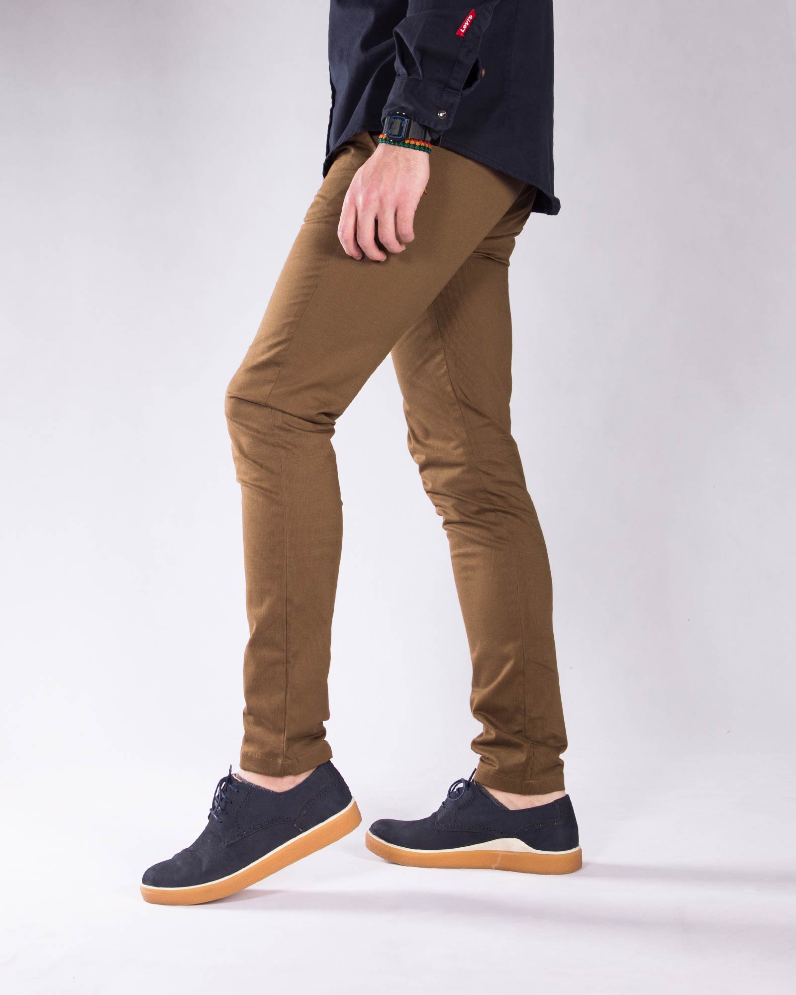 شلوار کتان مردانه اسپرت - قهوه ای روشن - بغل شلوار