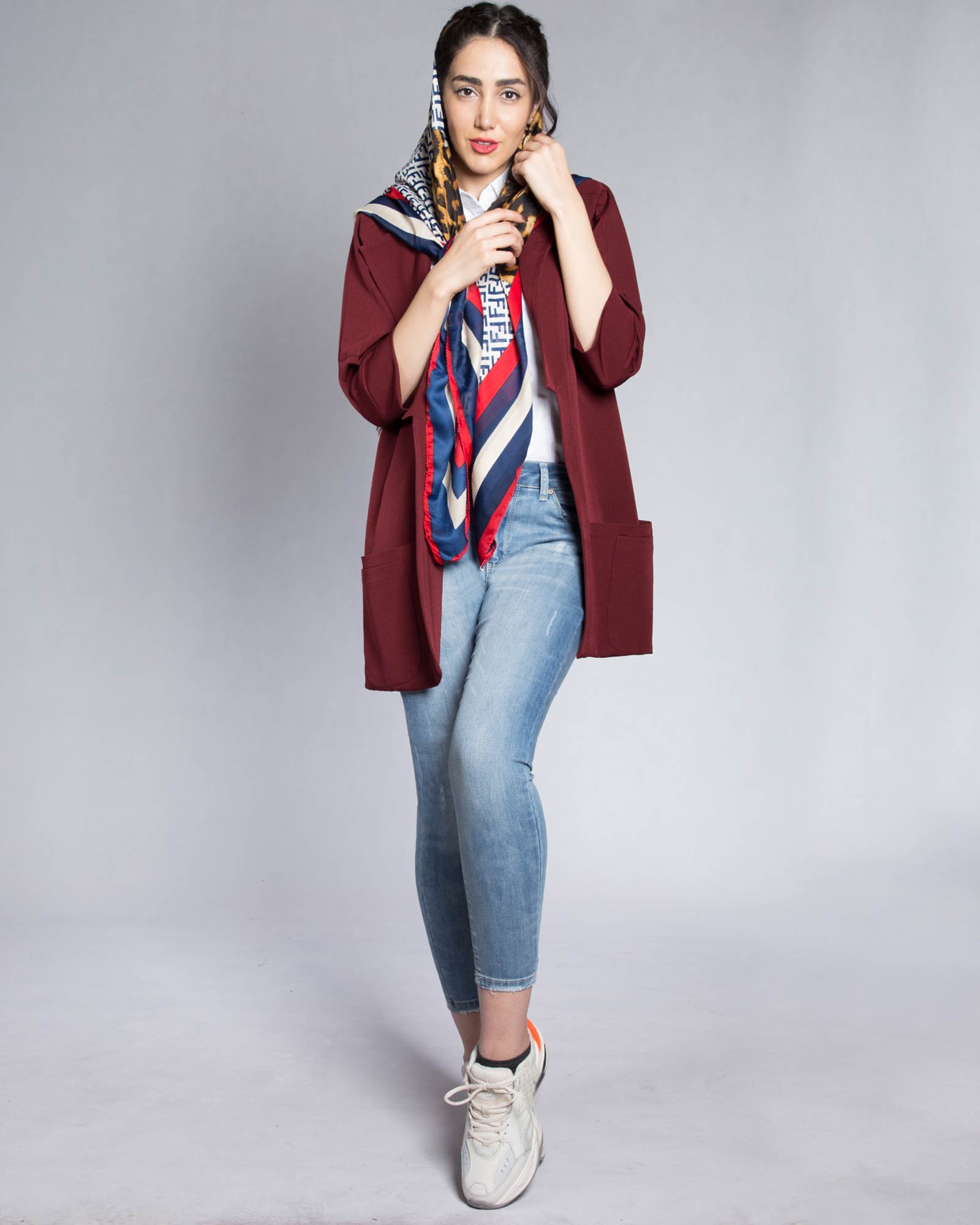 مانتو اسپرت کوتاه کرپ - شرابی - محیطی