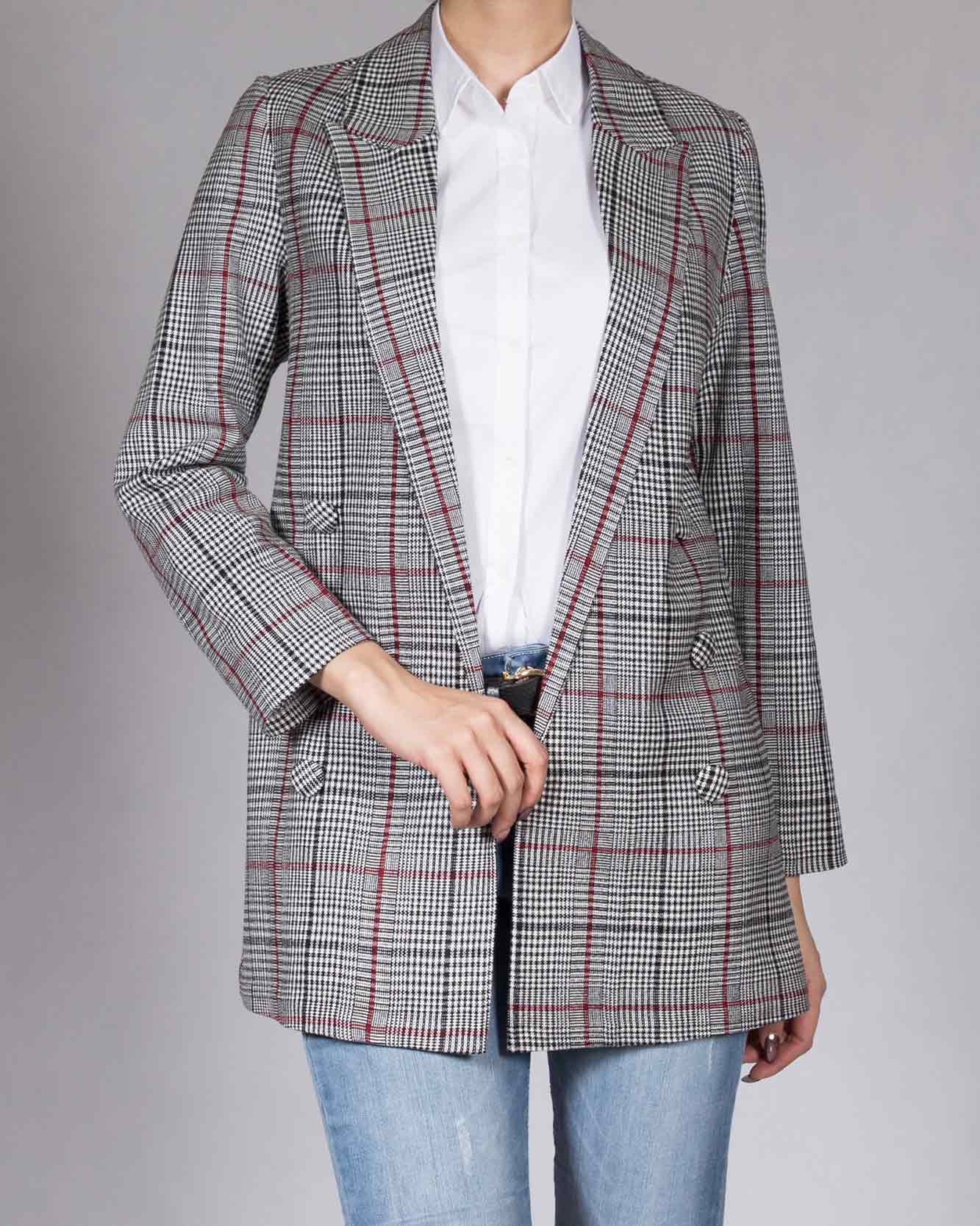 مانتو کتی کوتاه چهارخانه - زرشکی - رو به رو