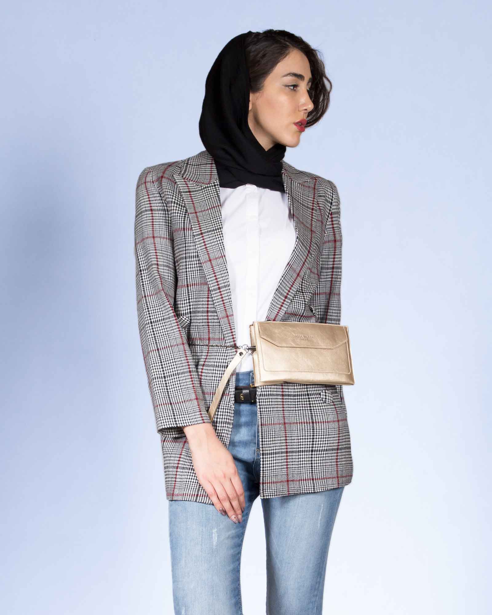 مانتو کتی کوتاه چهارخانه - زرشکی - محیطی