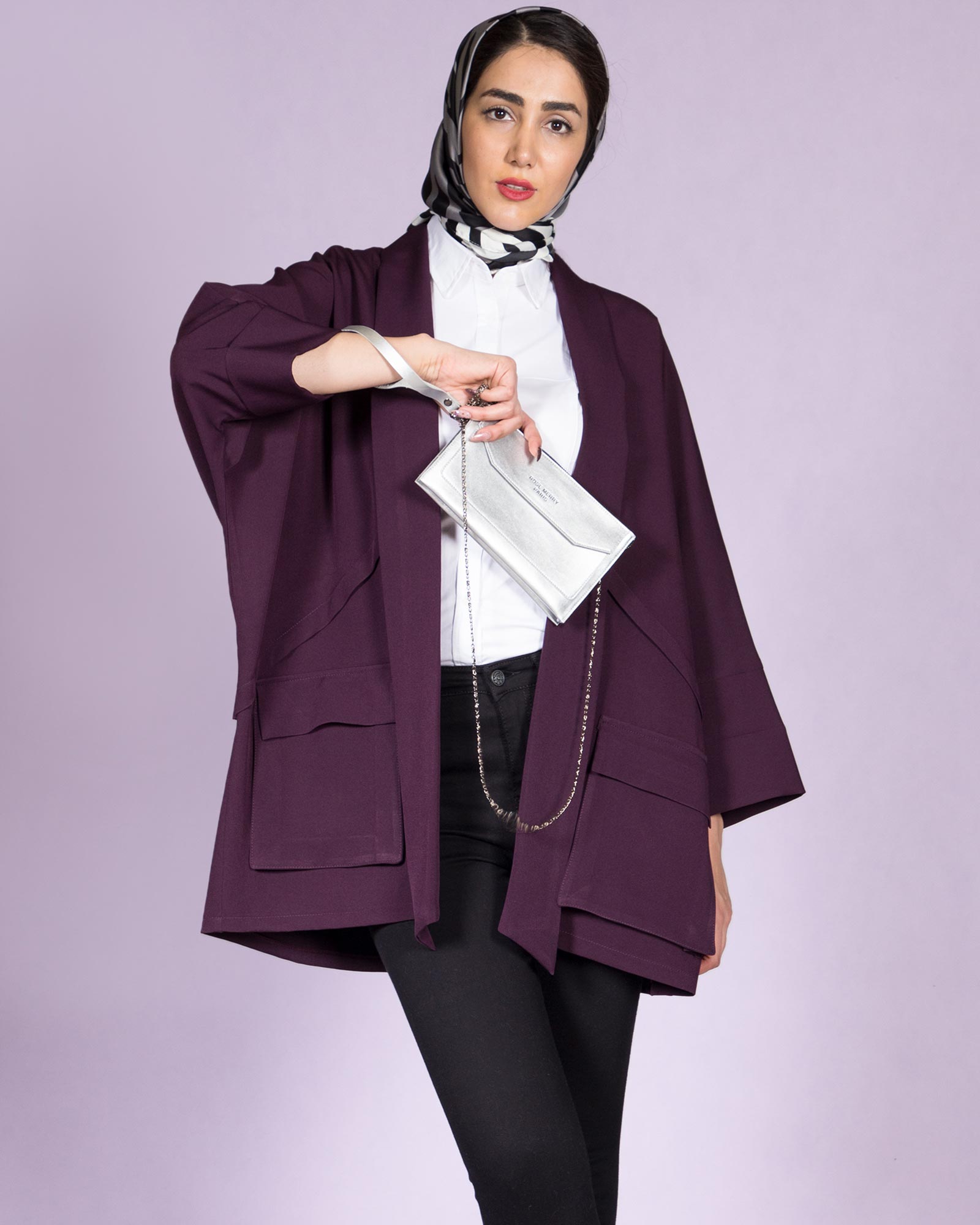 مانتو کوتاه اسپرت ساده - بادمجانی - محیطی