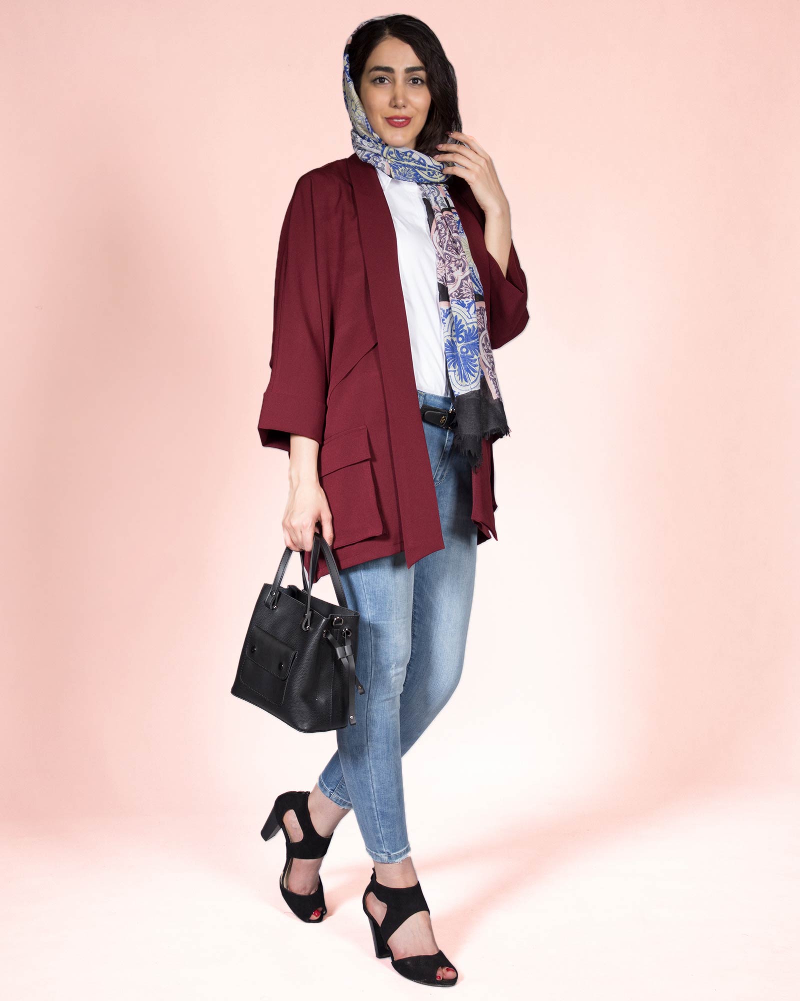 مانتو کوتاه اسپرت ساده - زرشکی - محیطی