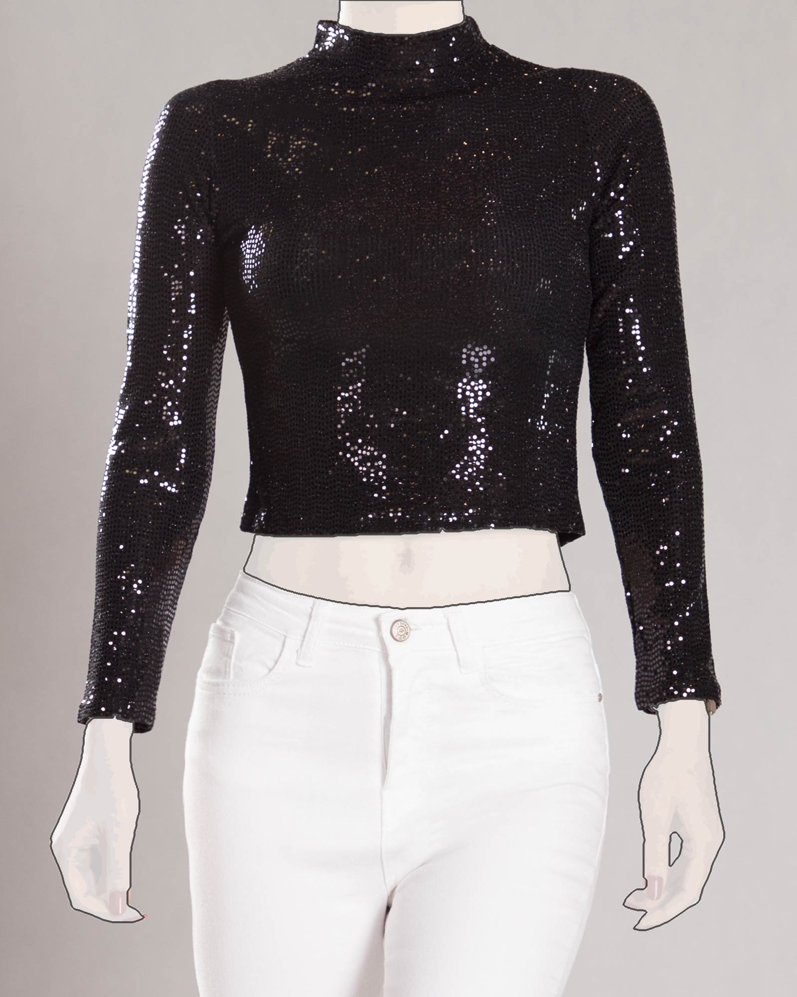 نیم تنه مجلسی پولکی - مشکی -روبه-رو-محیطی