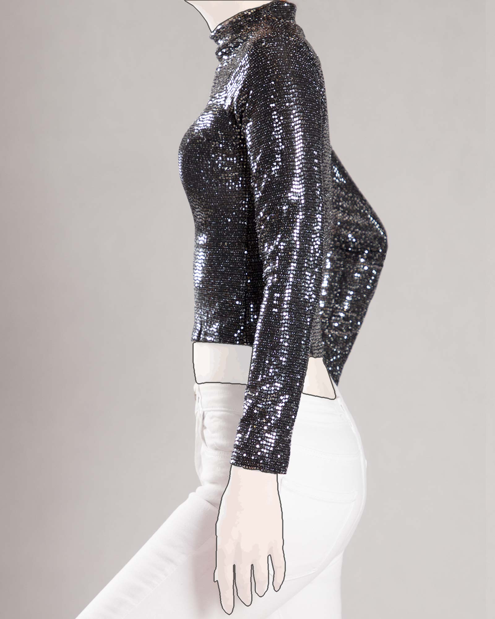 نیم تنه مجلسی پولکی - نقره ای - بغل-محیطی