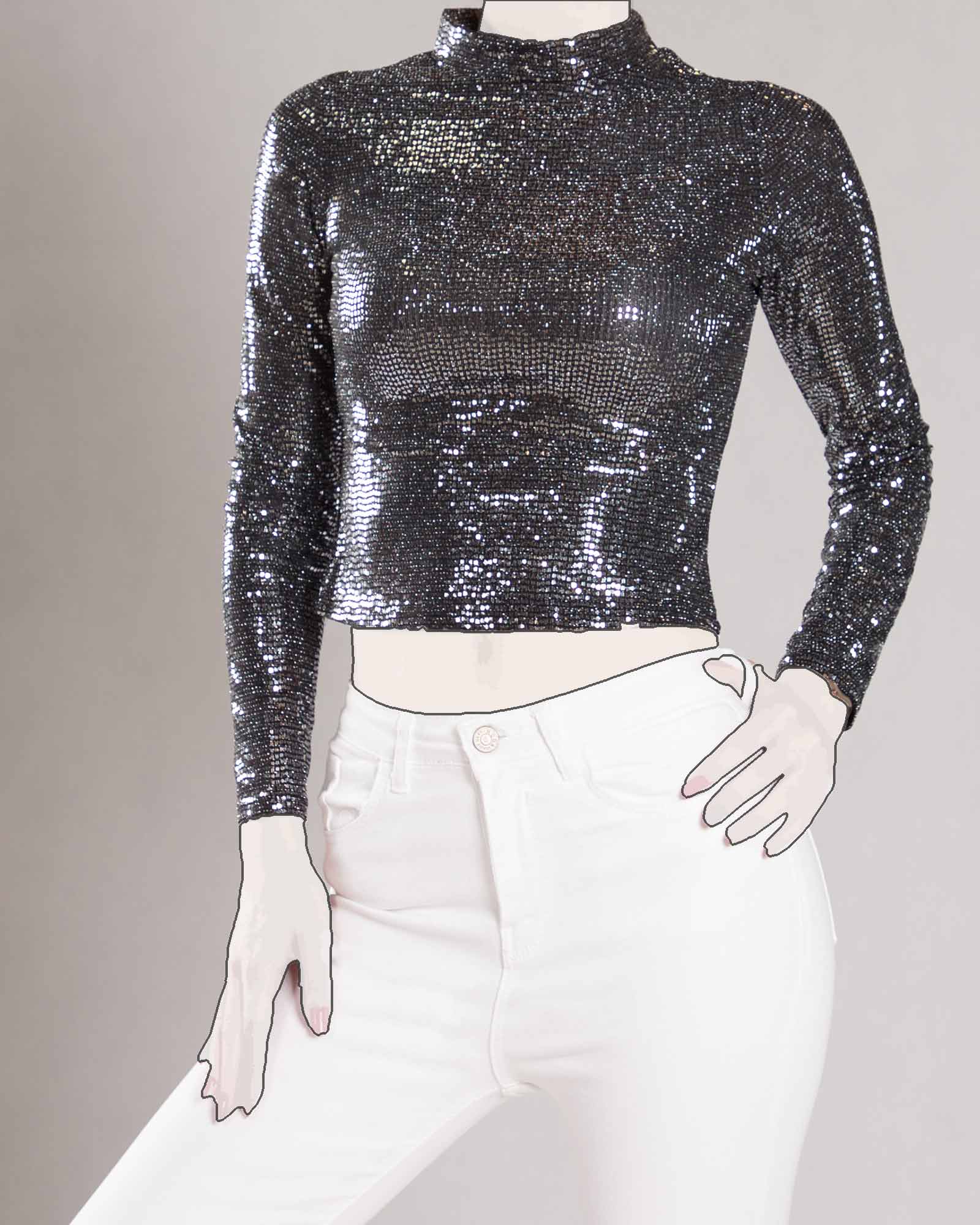 نیم تنه مجلسی پولکی - نقره ای -روبه-رو-محیطی