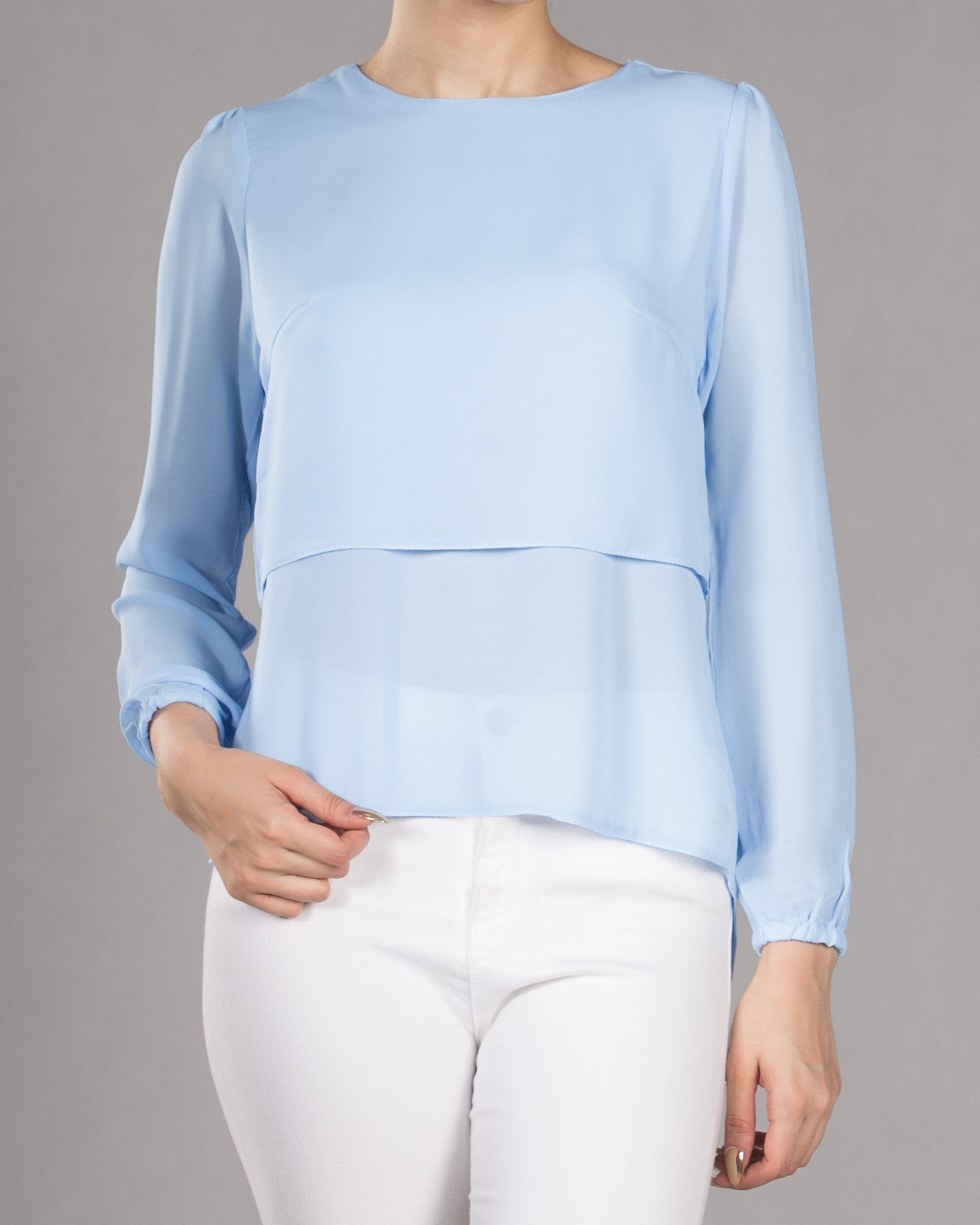 بلوز حریر مجلسی زنانه - آبی آسمانی - رو به رو