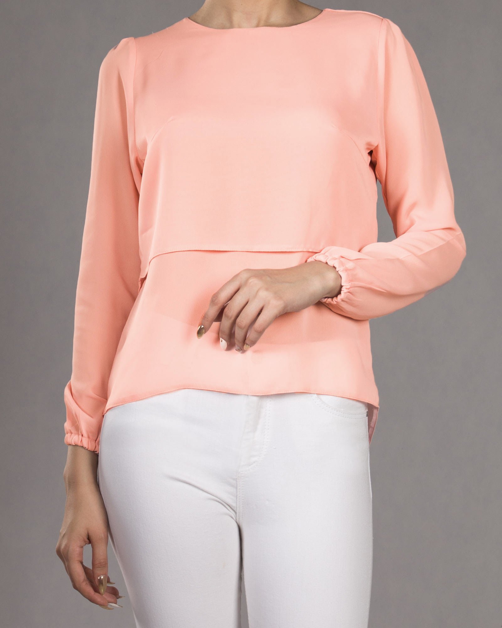 بلوز حریر مجلسی زنانه - صورتی کثیف - رو به رو