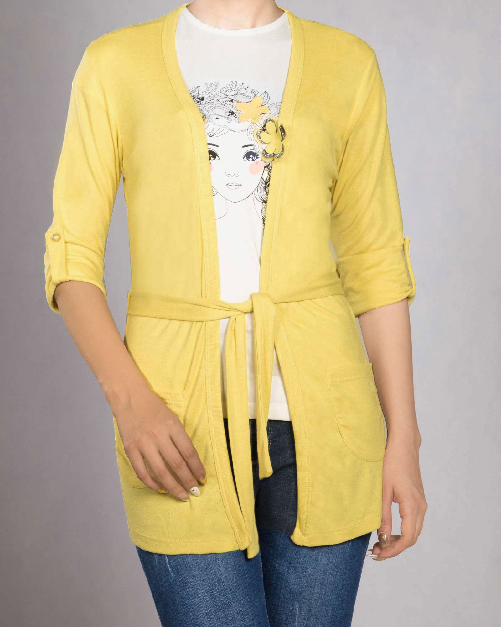 تونیک دخترانه اسپرت جلو باز - زرد - رو به رو تونیک