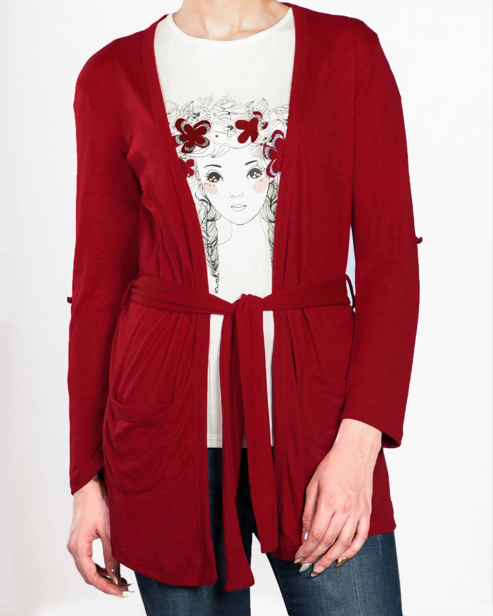 تونیک دخترانه اسپرت جلو باز - شرابی - رو به رو