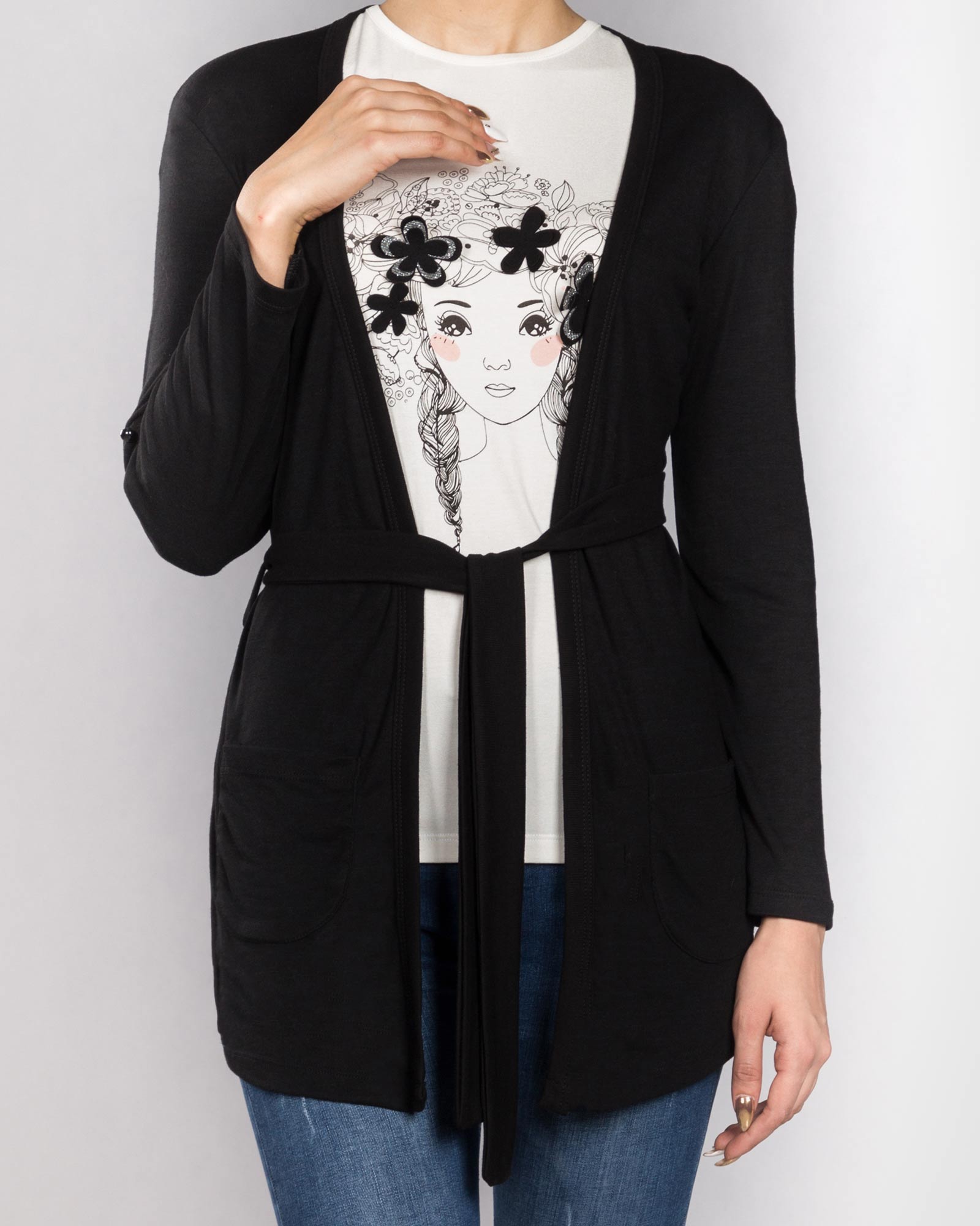 تونیک دخترانه اسپرت جلو باز - مشکی - رو به رو