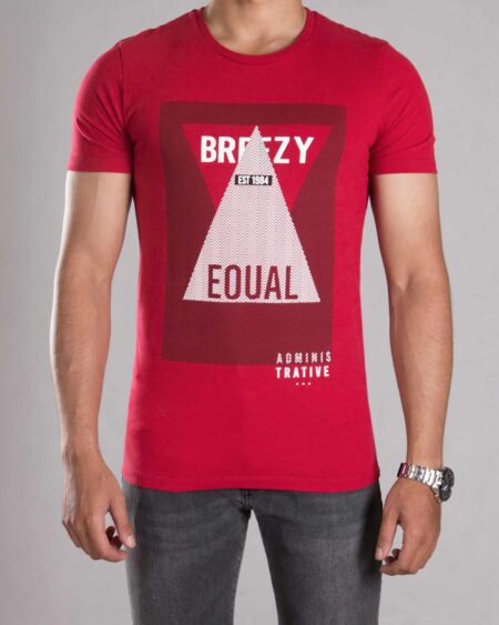 تی شرت طرح دار مردانه - قرمز روشن - رو به رو