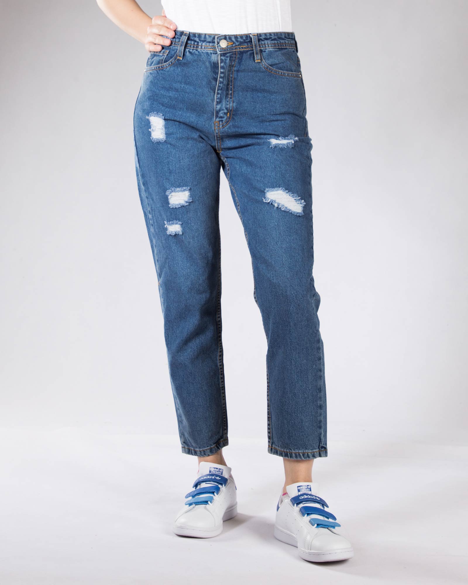 شلوار جین مام استایل زنانه - آبی - رو به رو