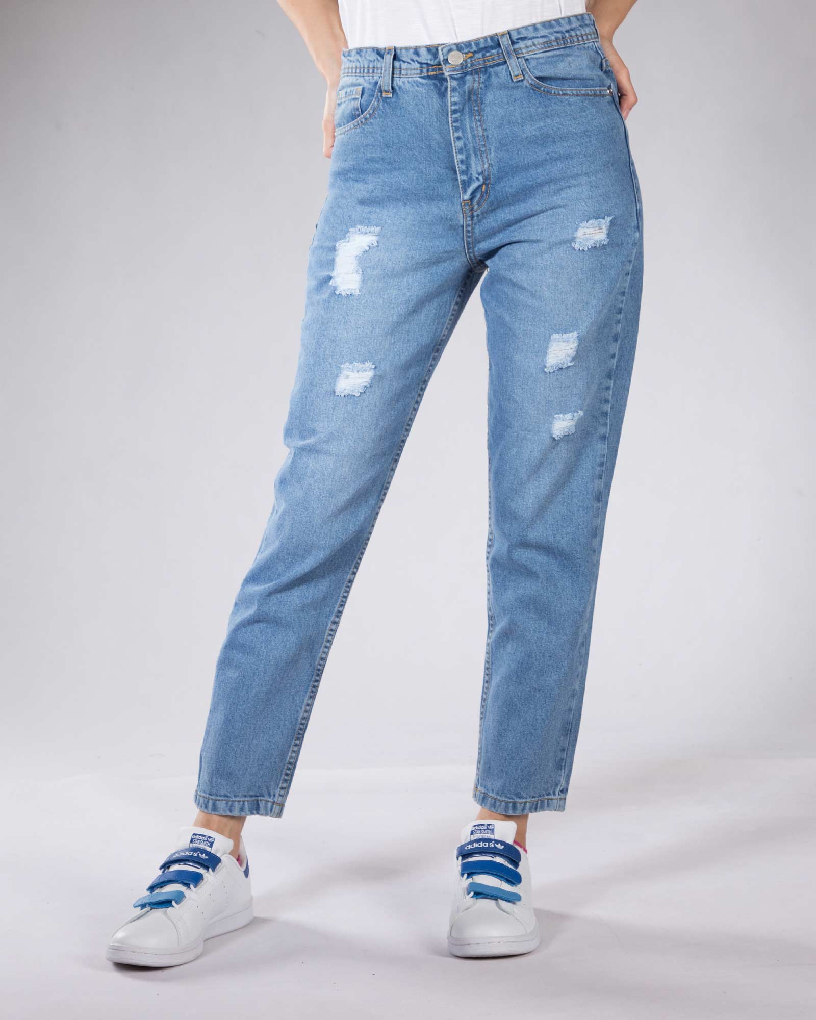 شلوار جین گشاد زنانه - نیلی - رو به رو