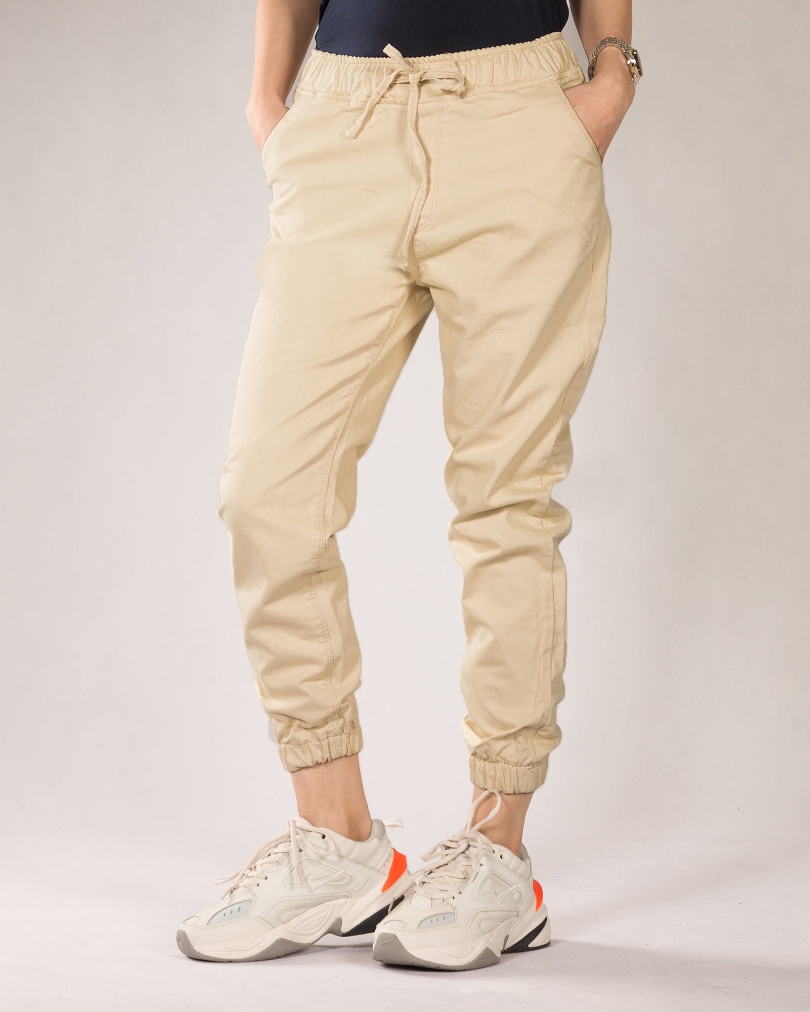 شلوار زنانه کتان گت دار کرمی - کرمی - رو به رو