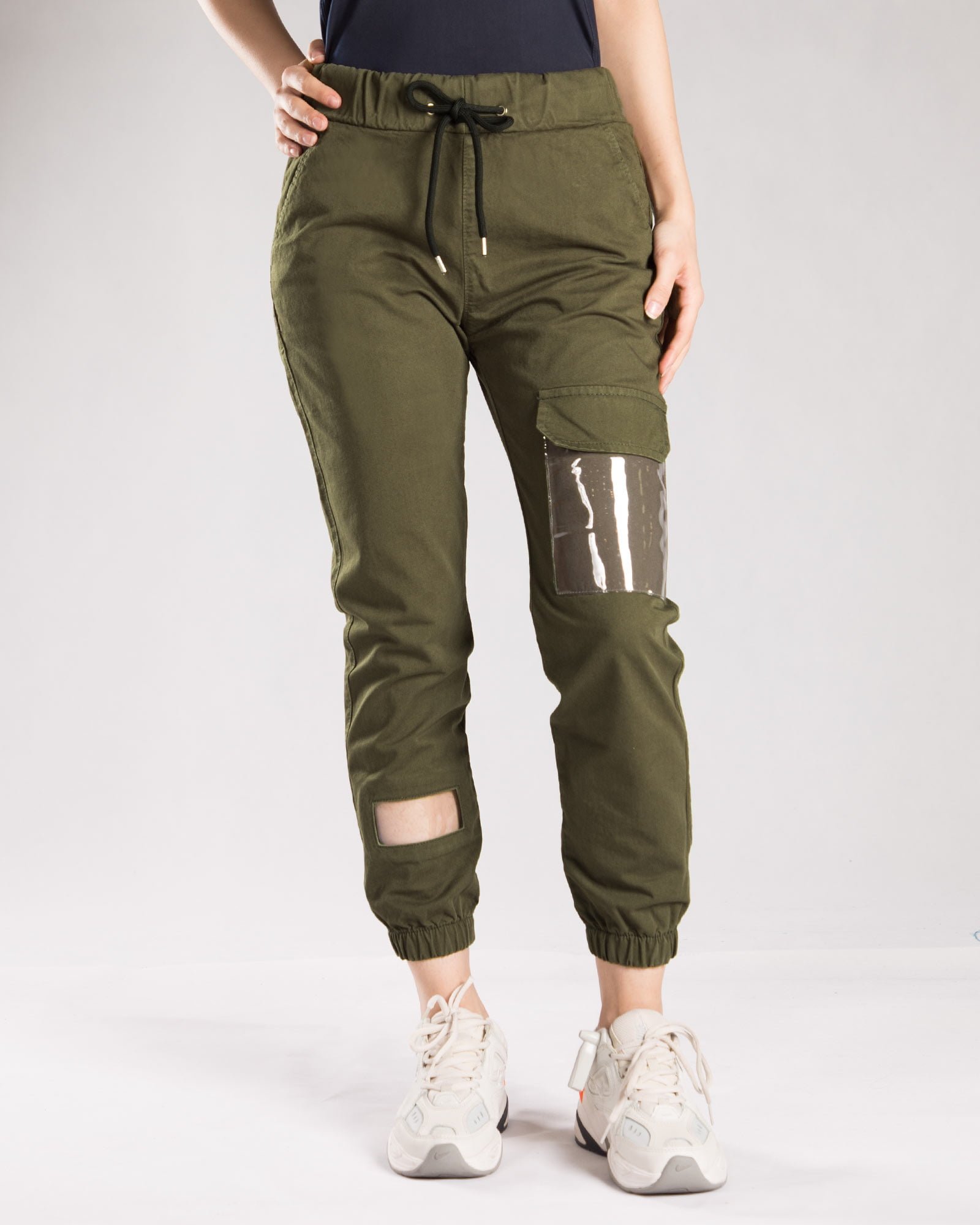 شلوار کتان دخترانه گت دار - زیتونی - رو به رو