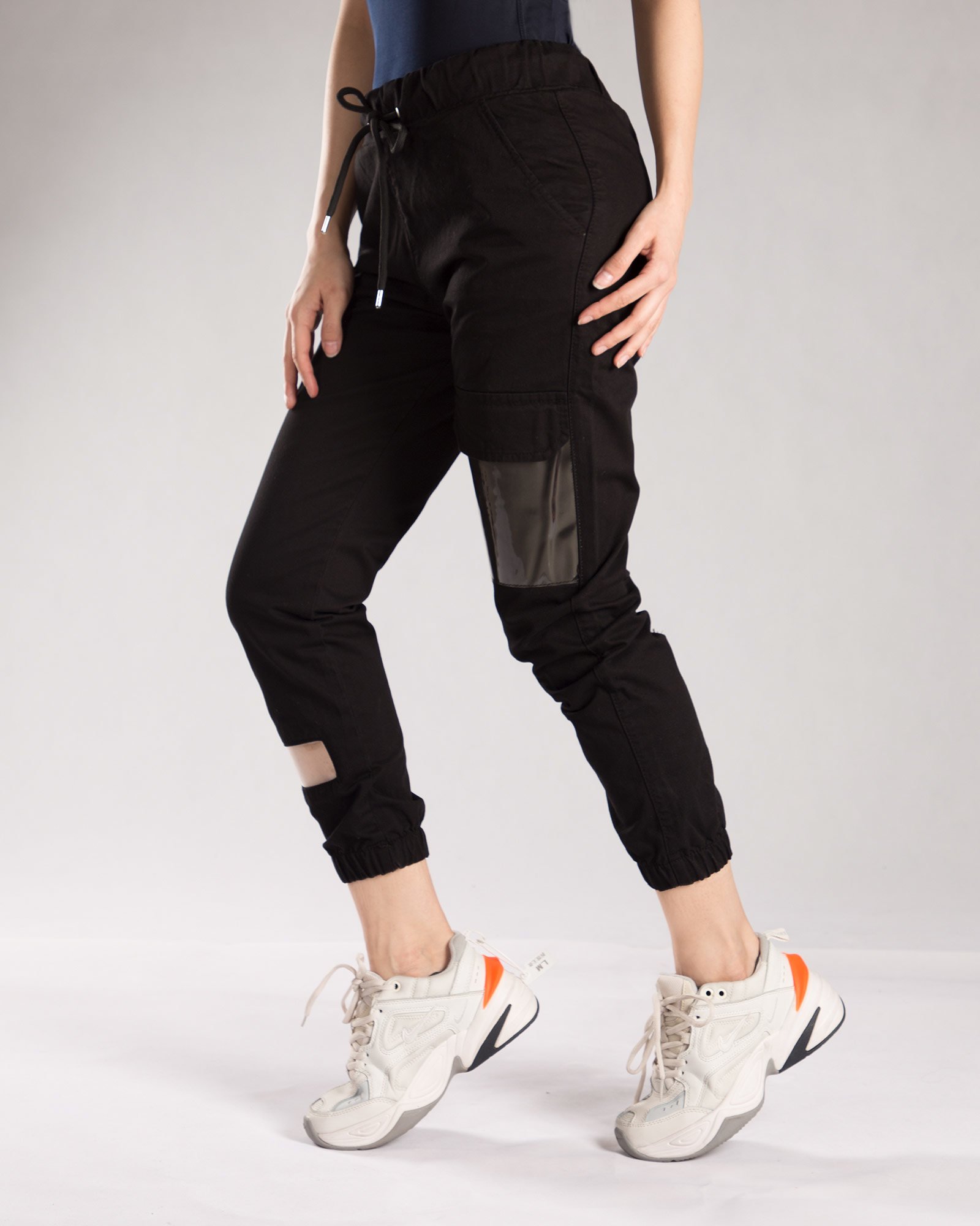 شلوار کتان دخترانه گت دار - مشکی - بغل