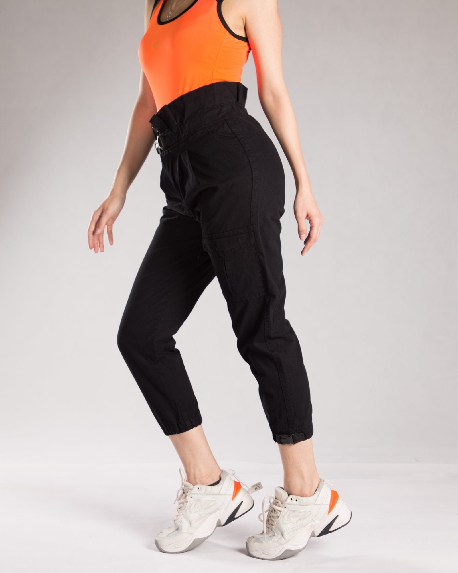 شلوار کتان گت دار زنانه - مشکی - بغل