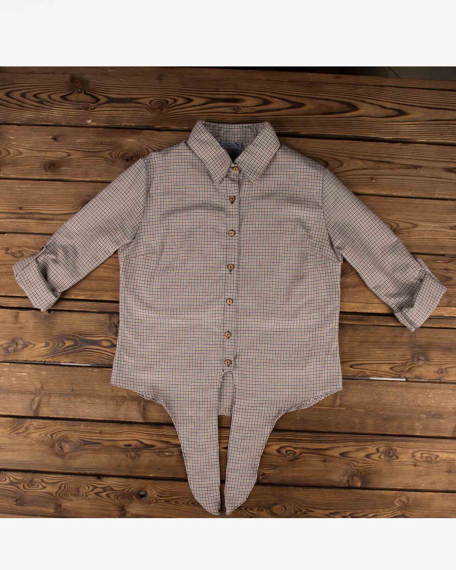 شومیز چهارخانه زنانه دو تکه - بادامی - شومیز