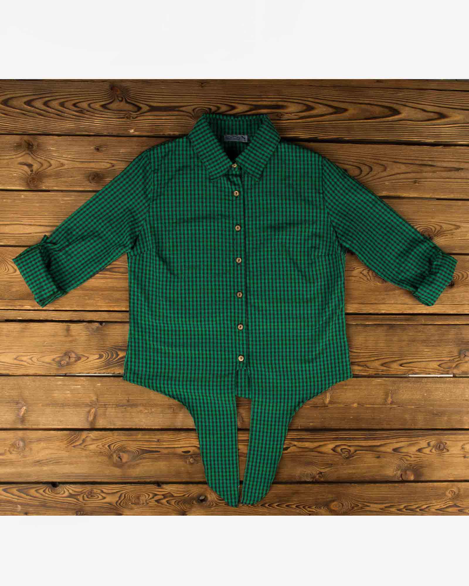 شومیز چهارخانه زنانه دو تکه - سبز - شومیز