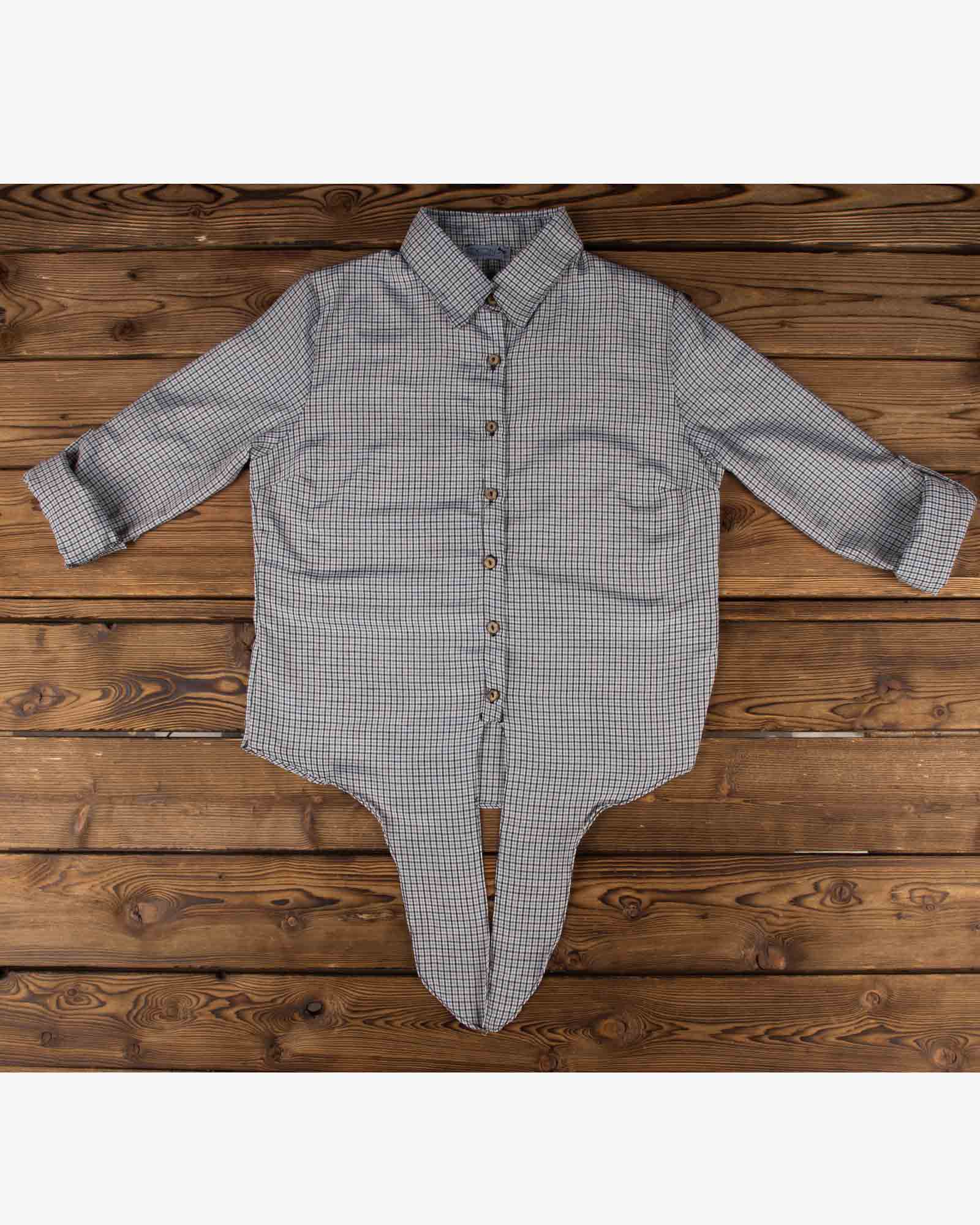 شومیز چهارخانه زنانه دو تکه - طوسی کمرنگ - شومیز