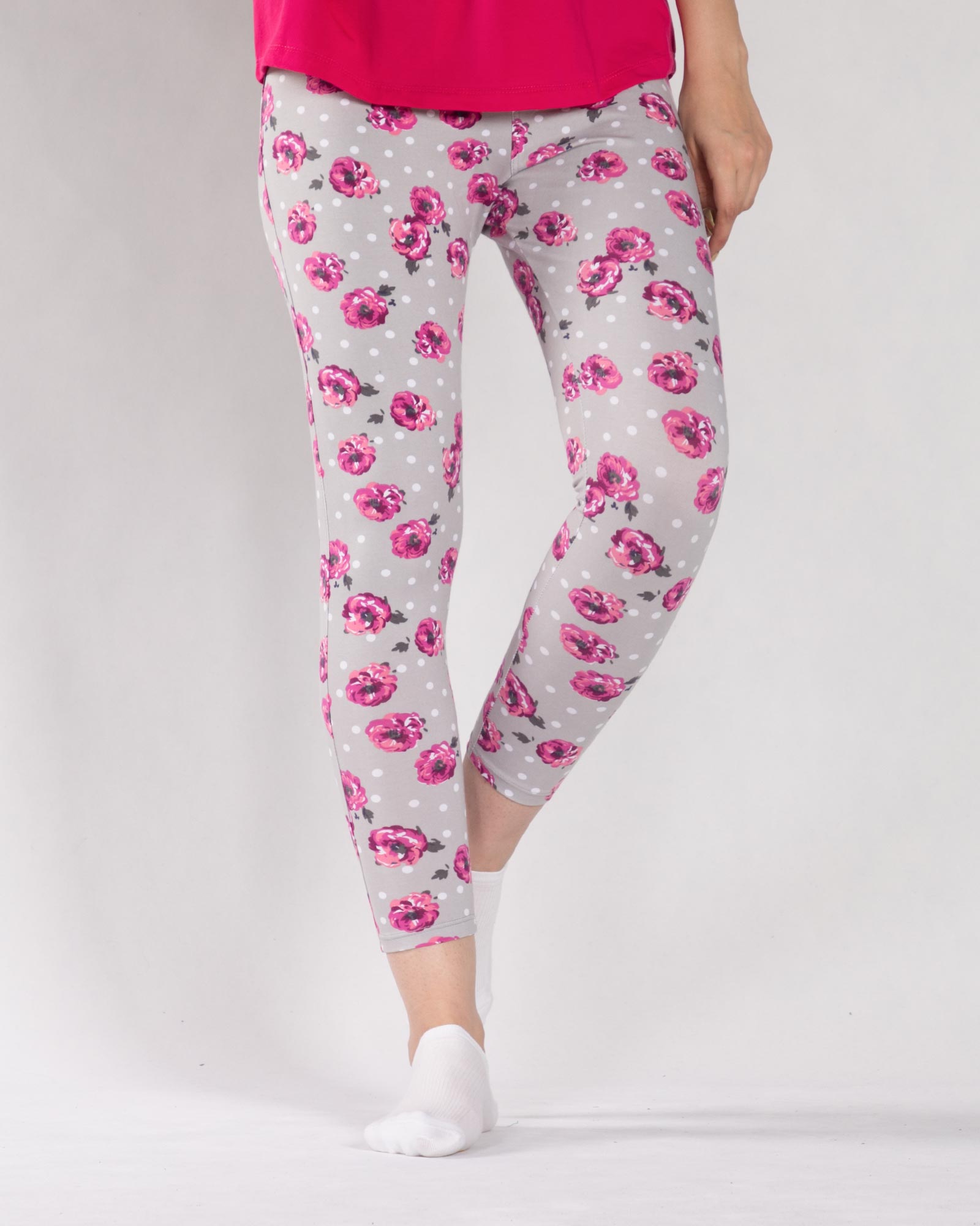 لگینگ زنانه نخی گلدار - طوسی - رو به رو