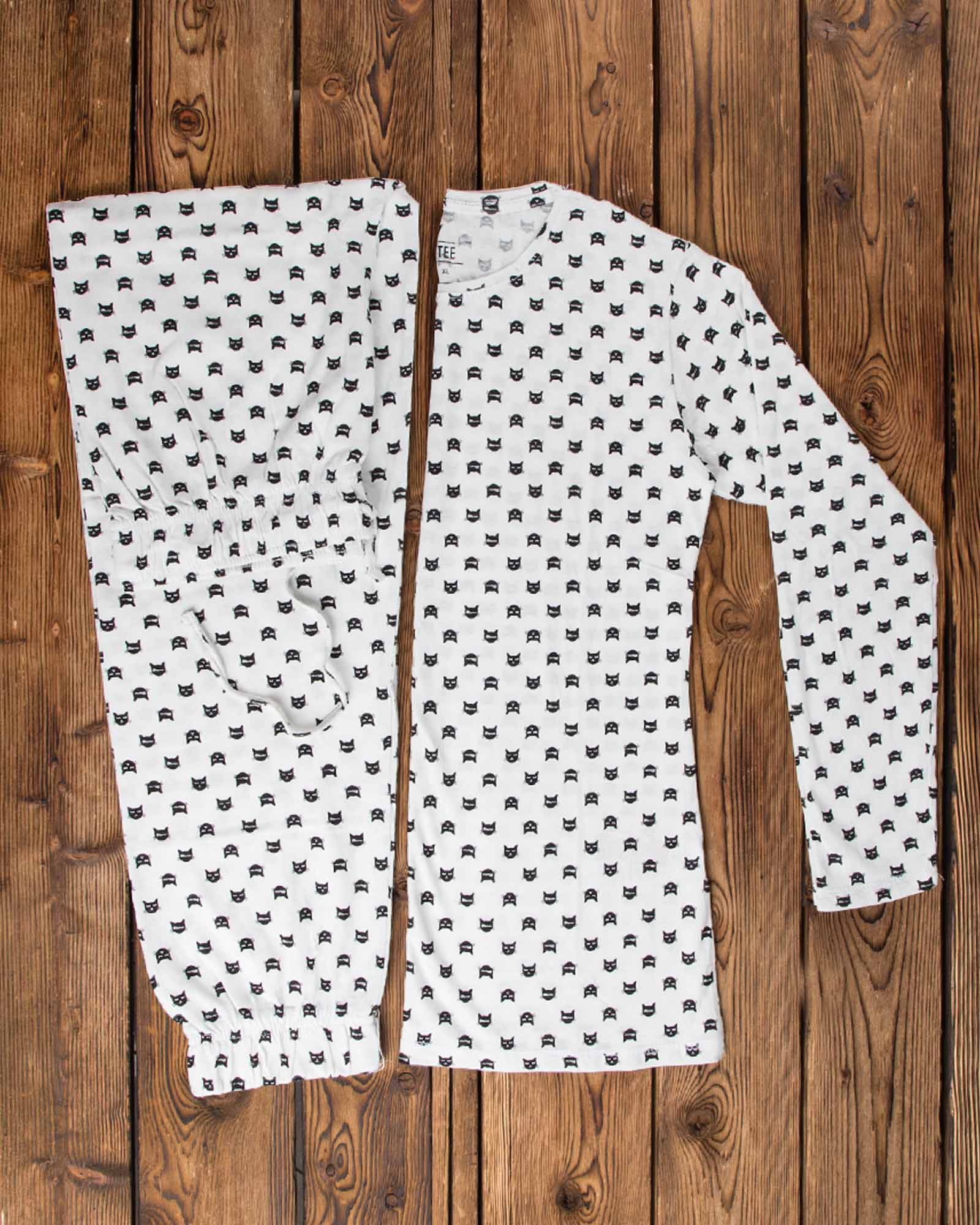 بلوز شلوار زنانه طرح گربه - سفید - ست بلوز شلوار- روبرو