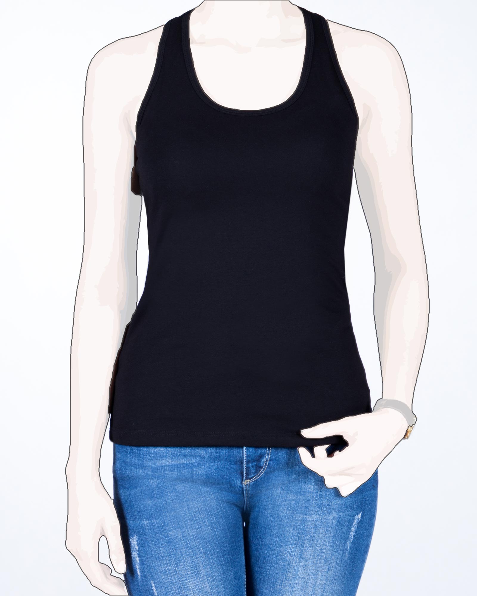 تاپ رکابی ساده زنانه مشکی-رو-به-رو