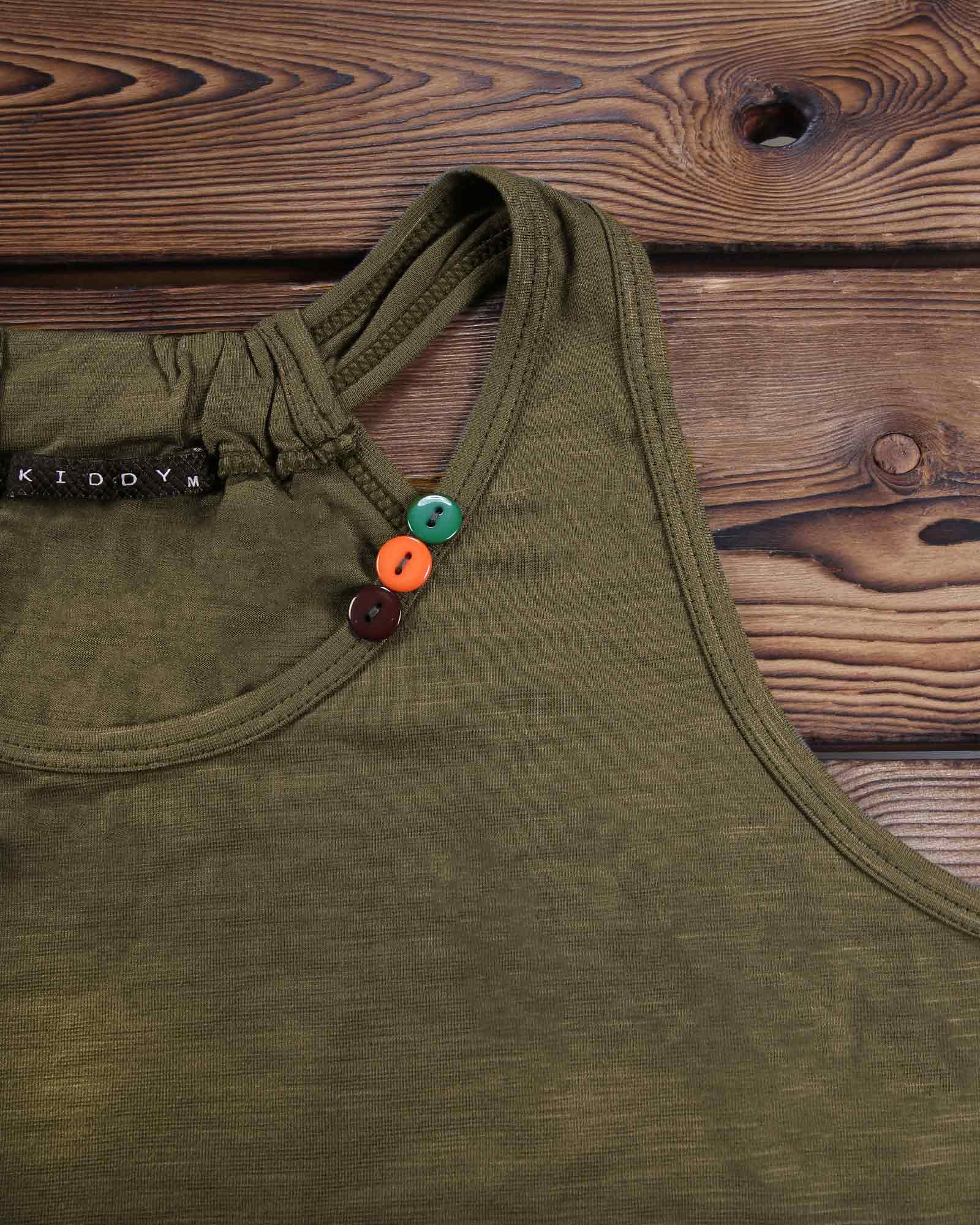 تاپ ساده نخی زنانه - زیتونی سیر - تاپ دکمه دار