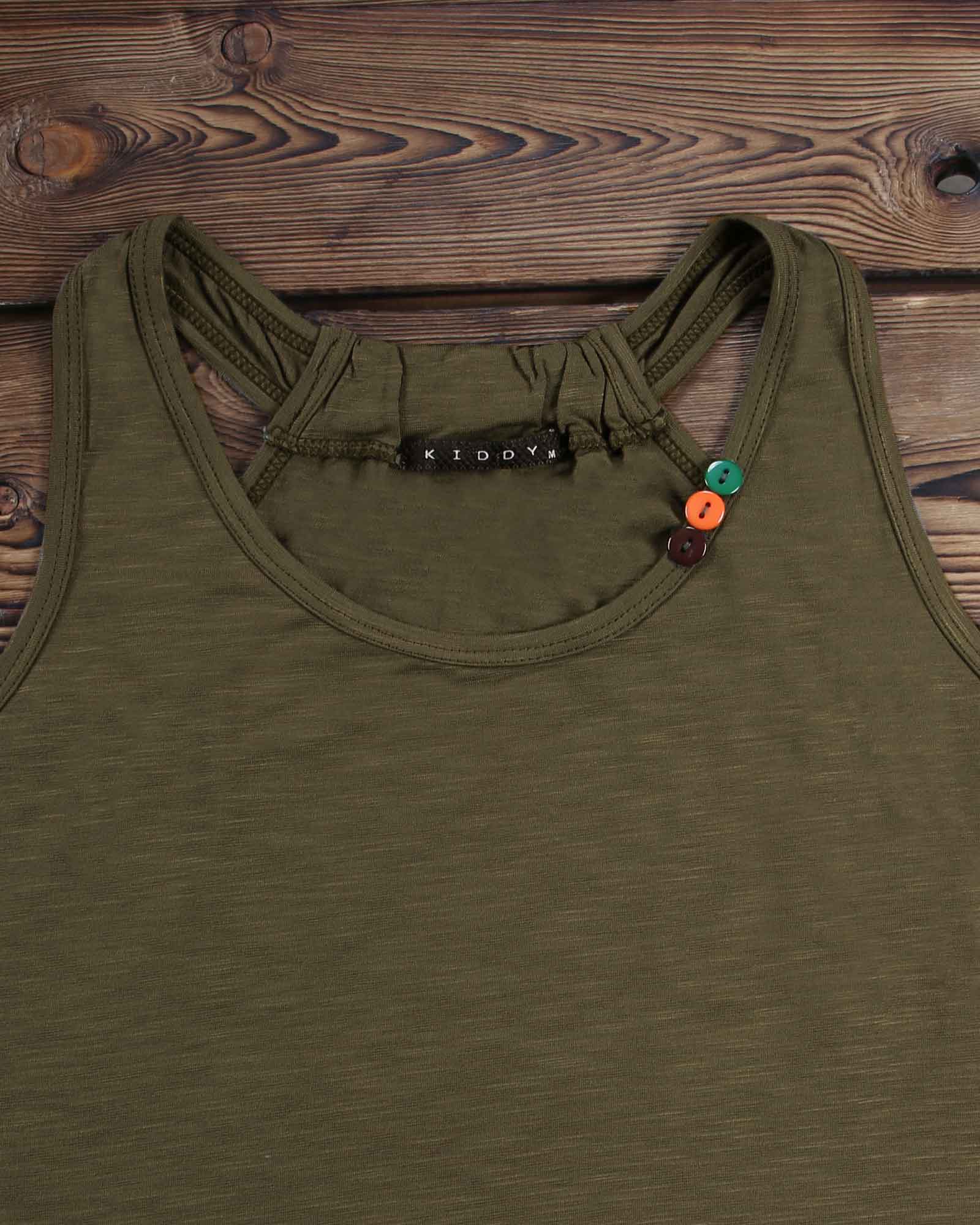 تاپ ساده نخی زنانه - زیتونی سیر - یقه گرد