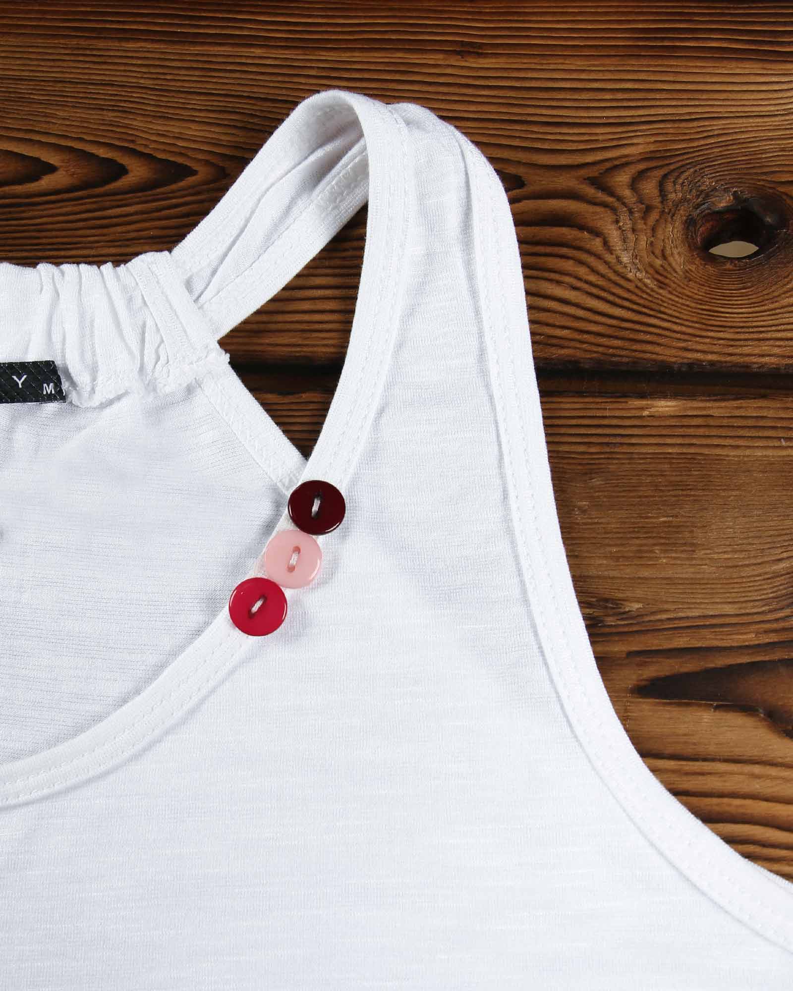 تاپ ساده نخی زنانه - سفید - تاپ دکمه دار