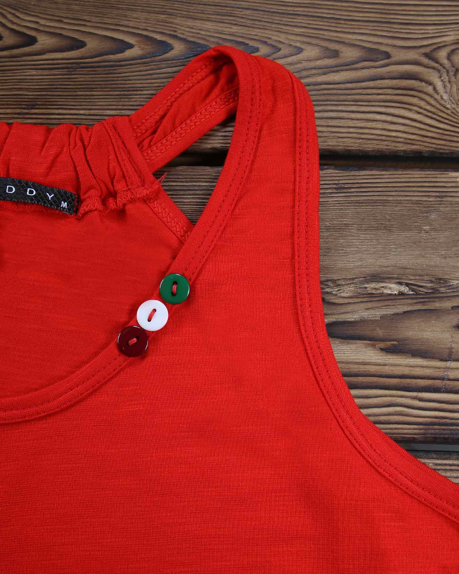 تاپ ساده نخی زنانه - قرمز - تاپ دکمه دار