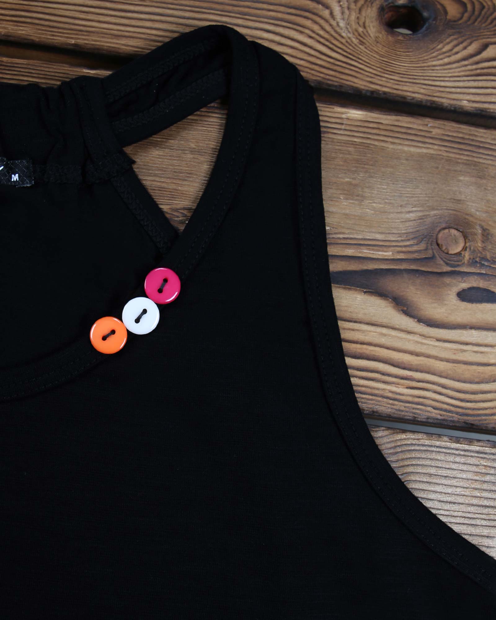 تاپ ساده نخی زنانه - مشکی - تاپ دکمه دار