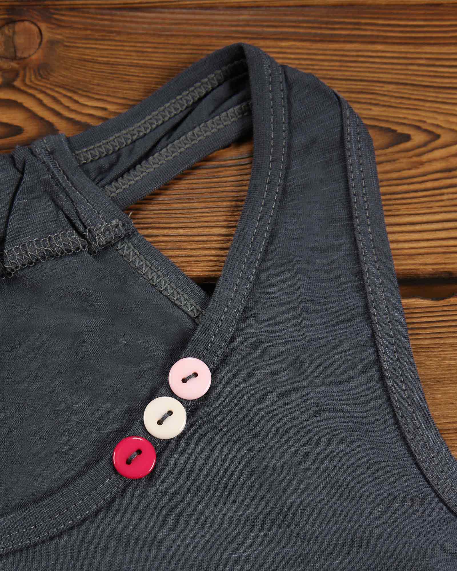 تاپ ساده نخی زنانه - ملانژ پررنگ - دکمه دار