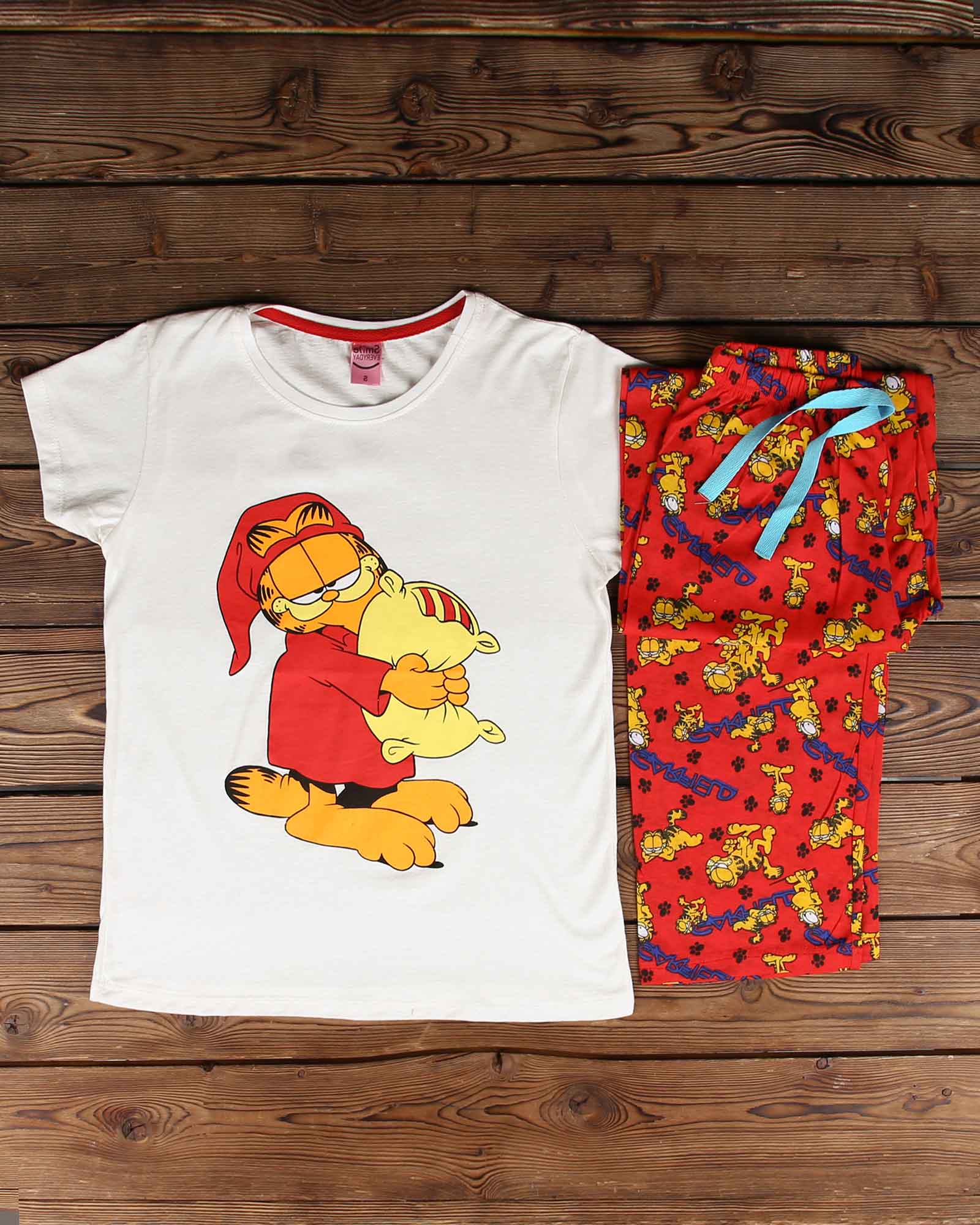 تیشرت شلوار راحتی زنانه طرح گارفیلد - سفید - ست تیشرت شلوار