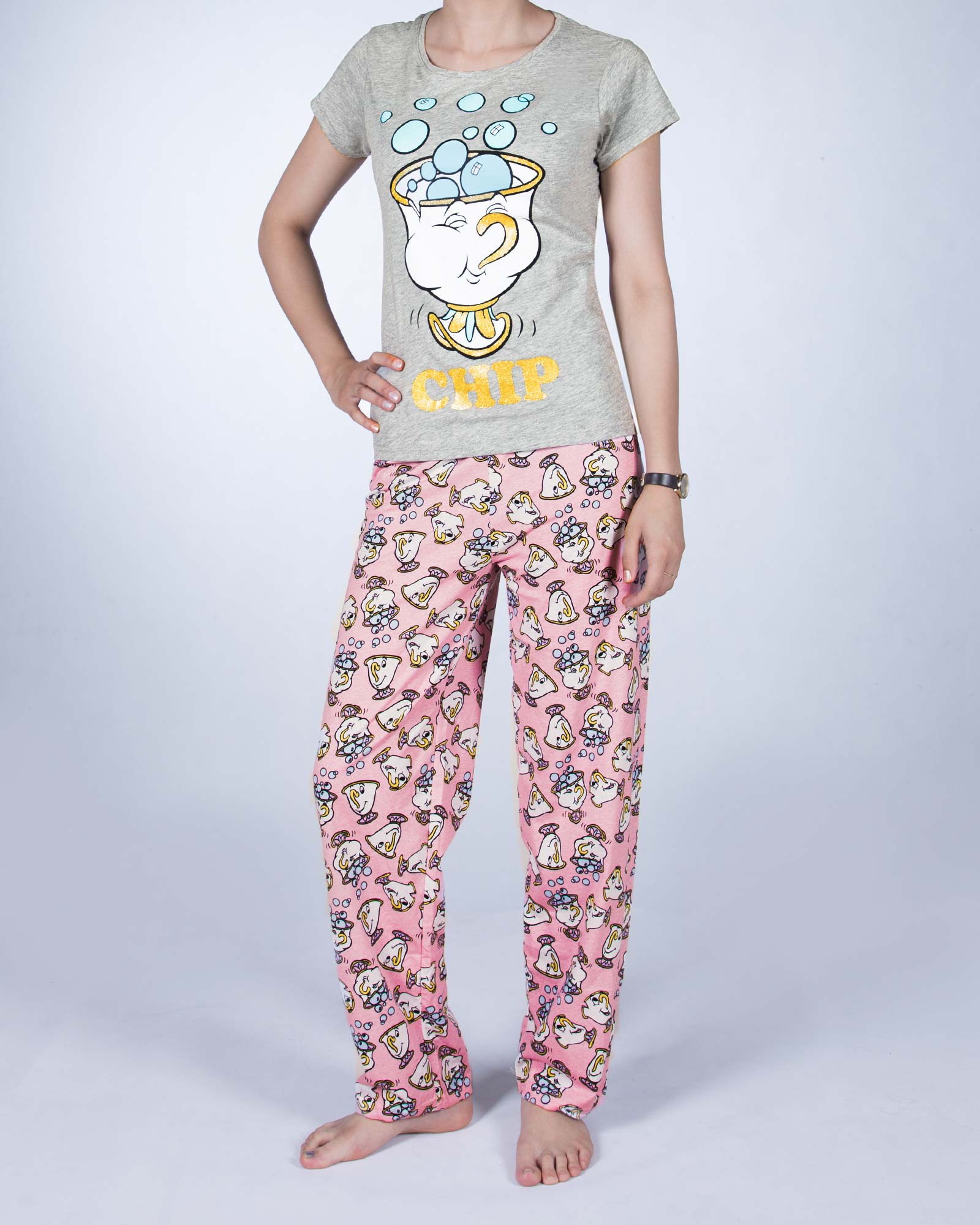 تیشرت شلوار زنانه طرح فانتزی - ملانژ - رو به رو