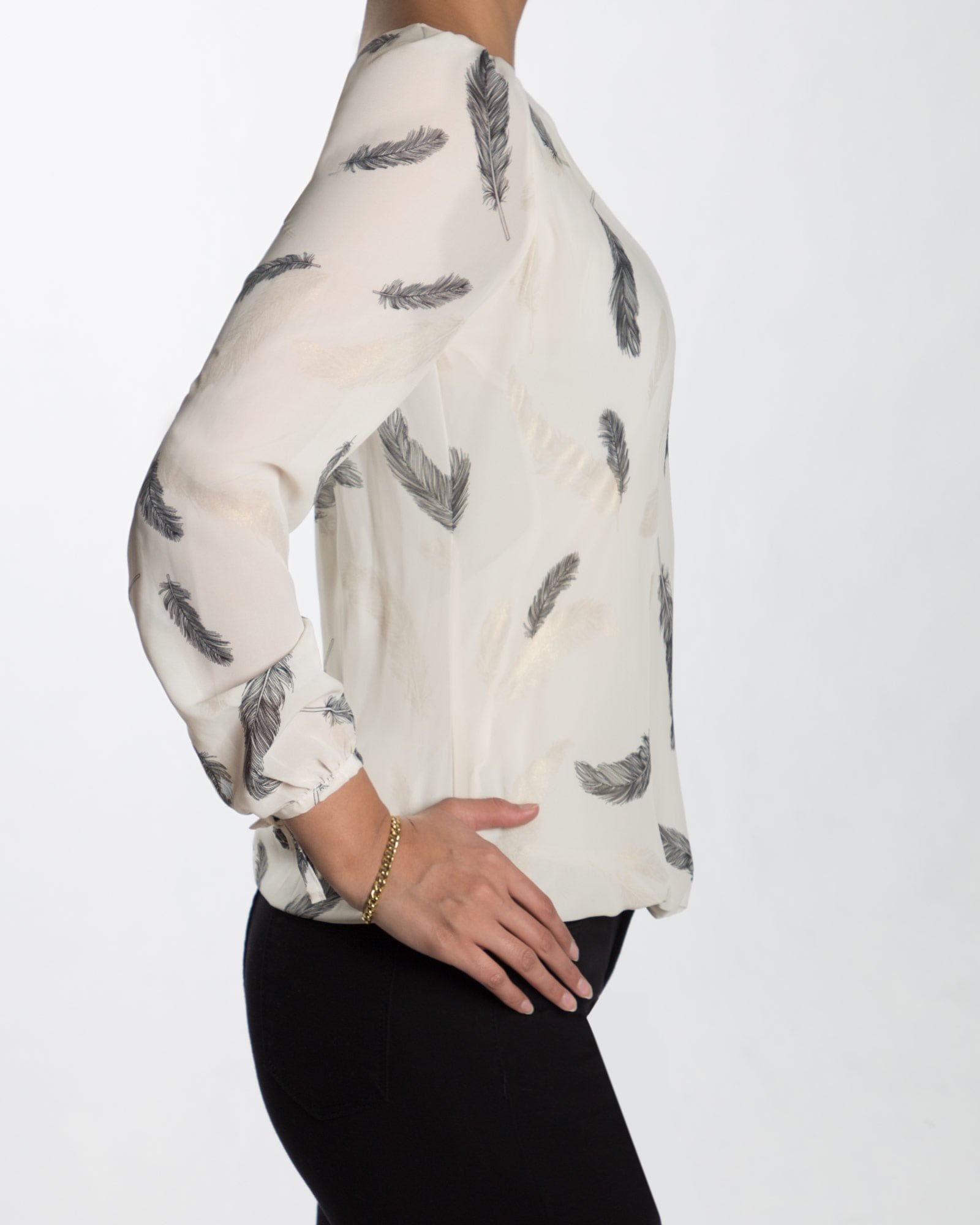 بلوز مجلسی حریر طرح دار - شیری - بغل شومیز