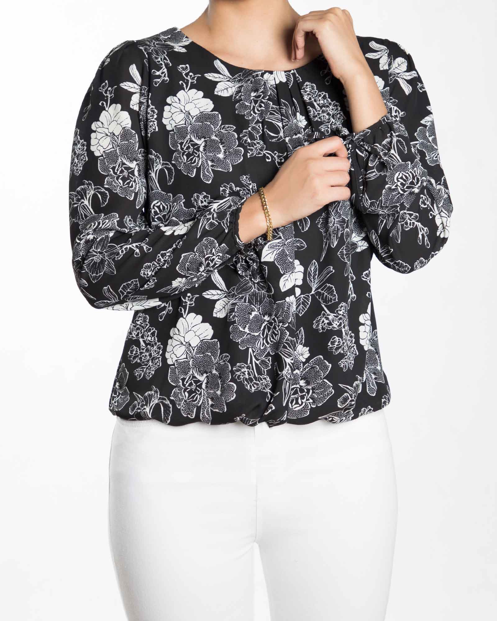 بلوز مجلسی زنانه حریر گلدار - مشکی - رو به رو شومیز