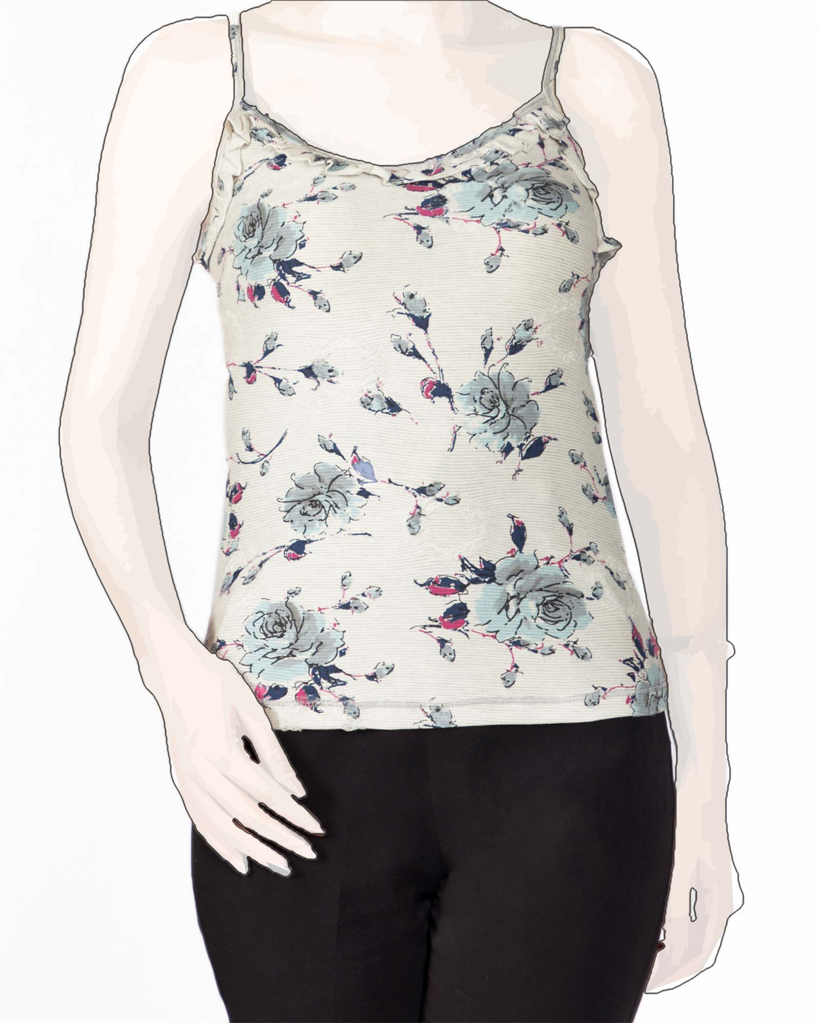 تاپ بندی گلدار زنانه - آبی آسمانی -روبه-رو