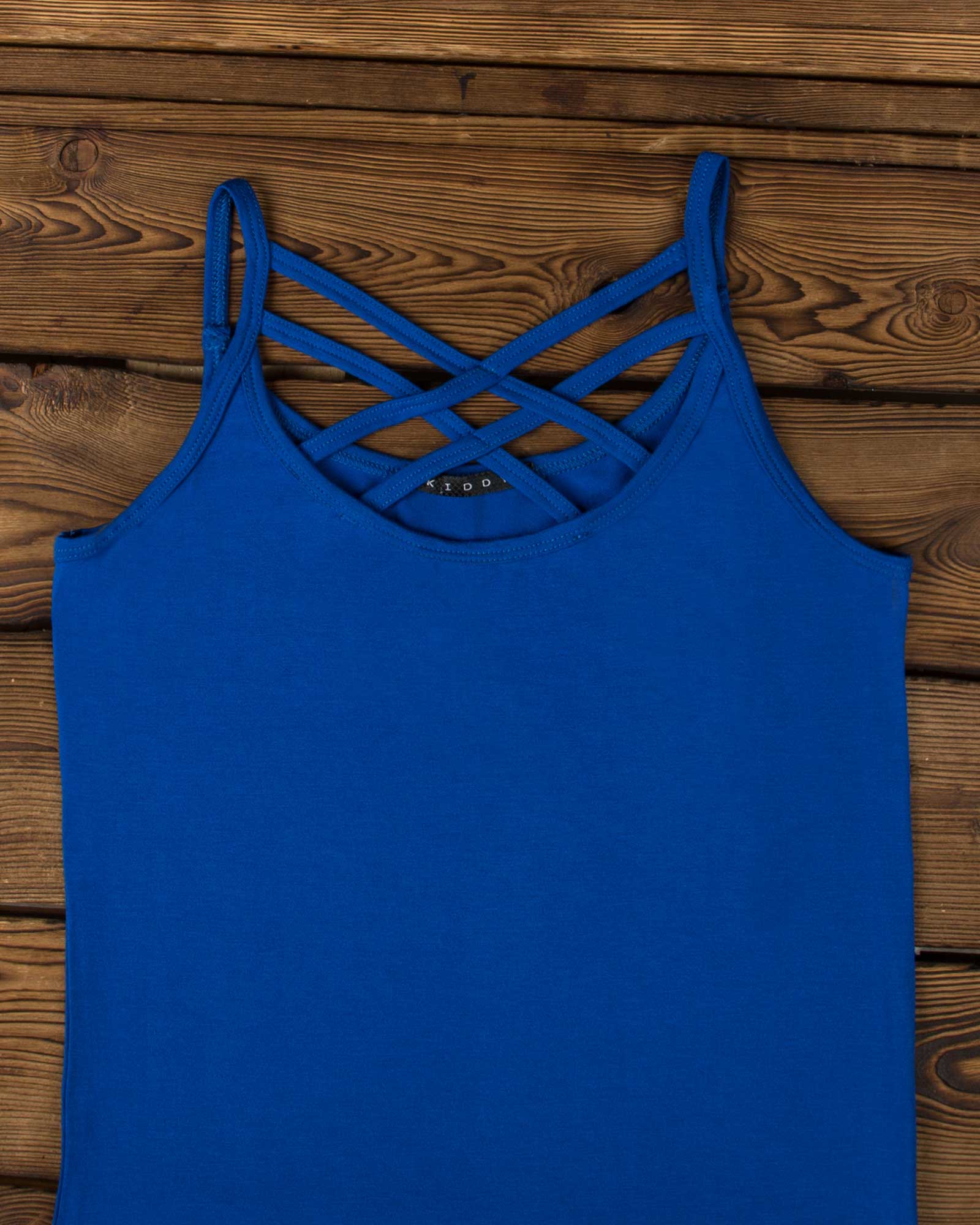 تاپ زنانه بند ضربدری - آبی کاربنی - جزییات