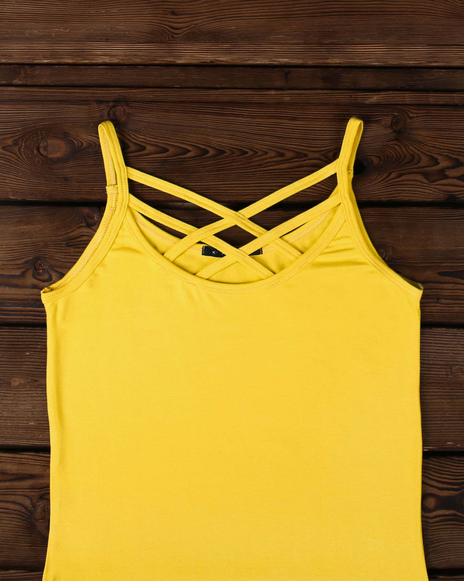 تاپ زنانه بند ضربدری - زرد - جزییات