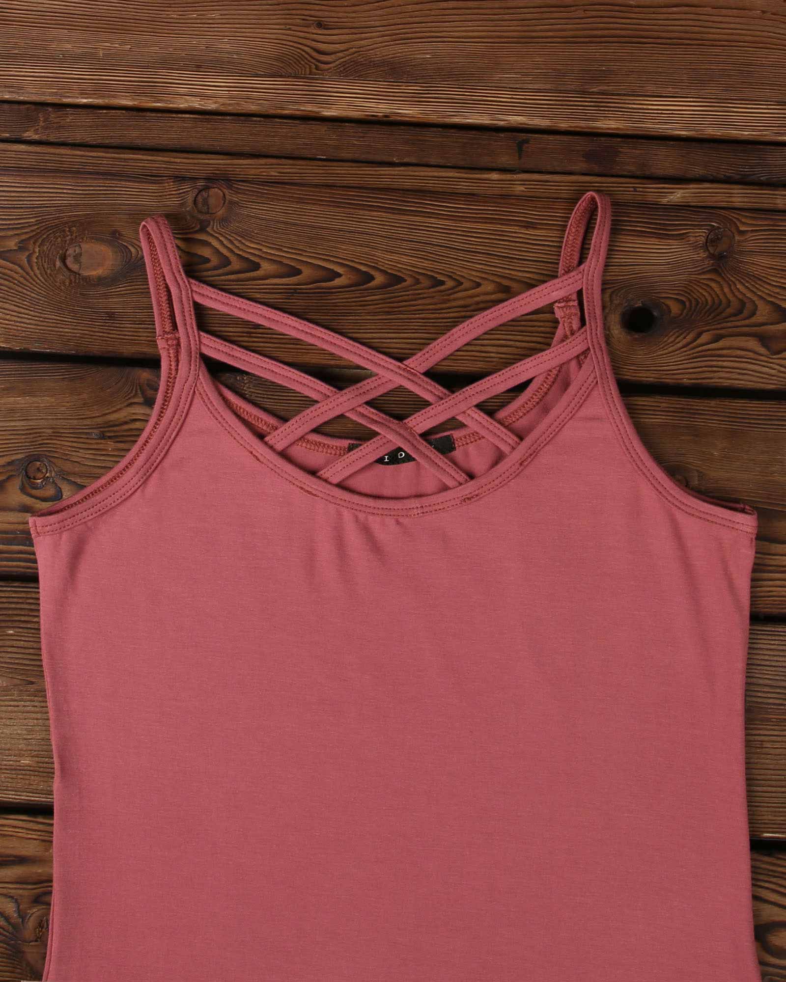 تاپ زنانه بند ضربدری - صورتی کثیف - پشت