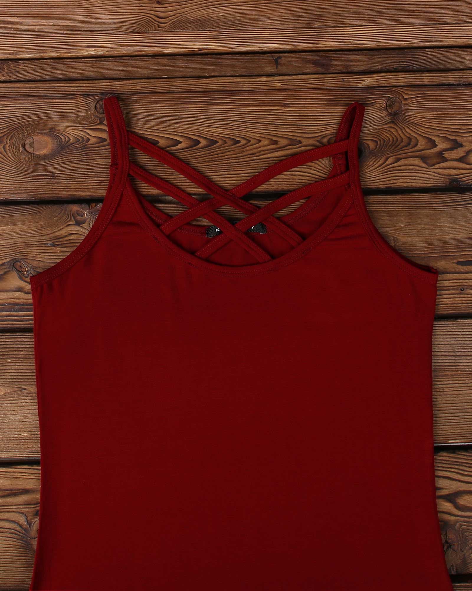 تاپ زنانه بند ضربدری - عنابی - جزییات