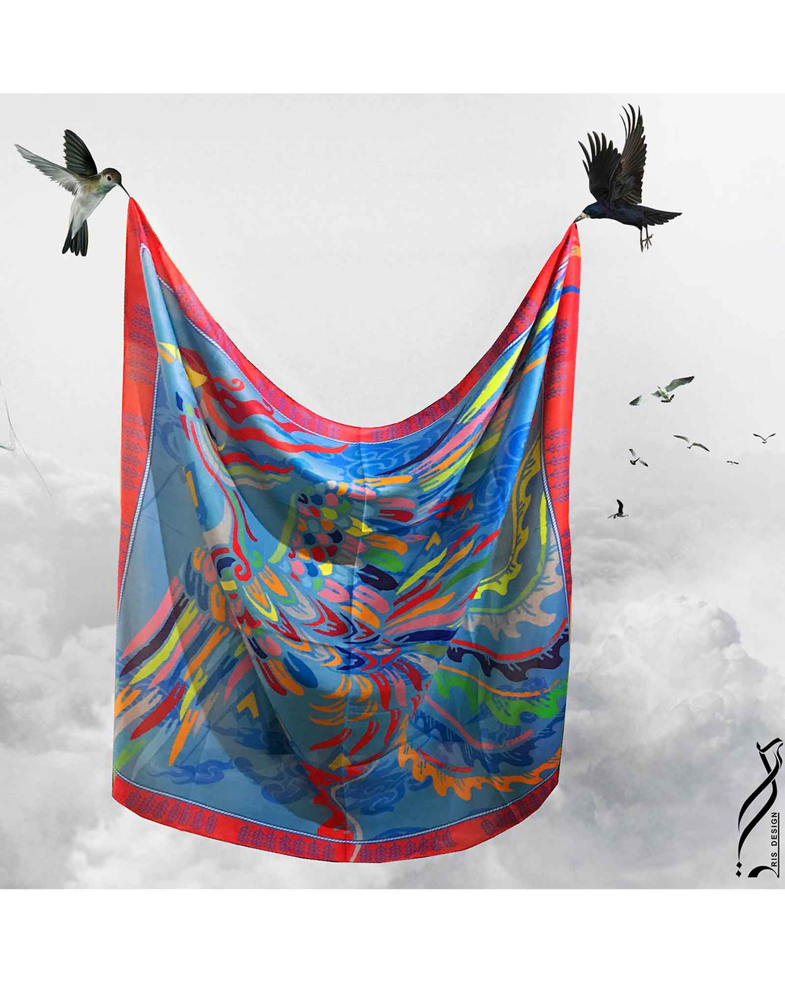 روسری آبی زنانه طرح پرنده - آبی روشن - روسری طرح دار
