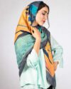 روسری بزرگ مجلسی زنانه - نارنجی - بغل