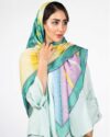 روسری مجلسی دخترانه طرح دار - سبز چمنی - رو به رو